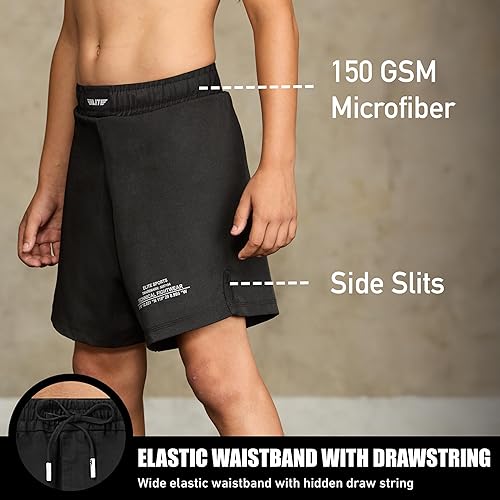 Miniatura 6 de Elite Sports Kids MMA BJJ No GI UFC Grappling Jiu Jitsu Shorts, Black Jack Youth Boys MMA Training Grappling Training Shorts