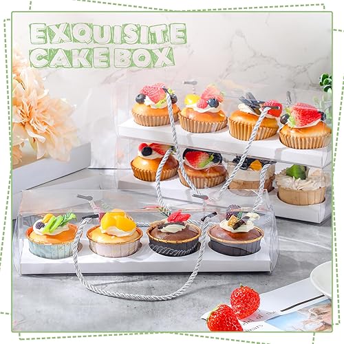 Miniatura 4 de Thenshop 24 cajas transparentes para cupcakes con cartón y asa, 12 x 3 x 3 pulgadas, recipientes rectangulares para cupcakes, cajas de pasteles para