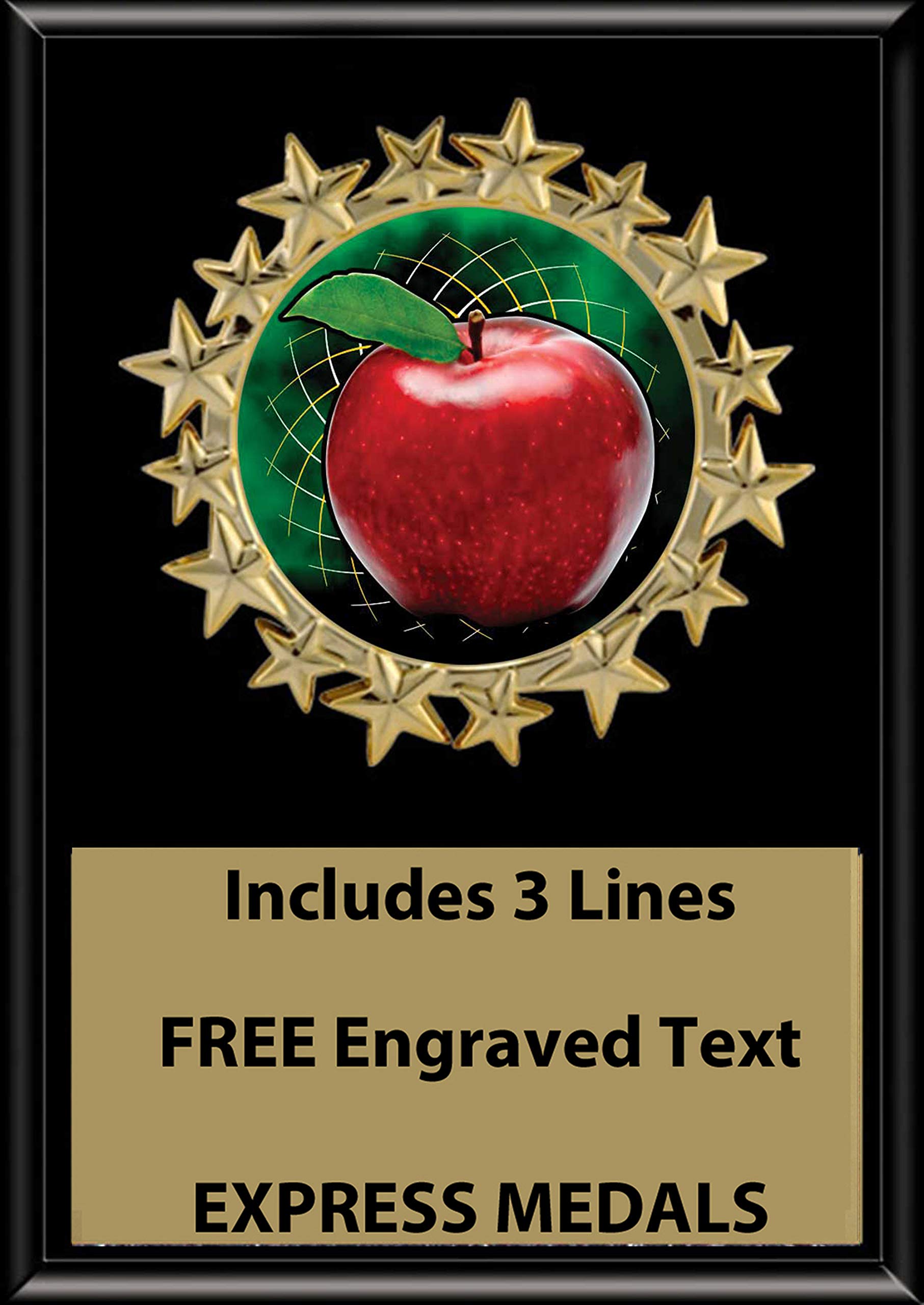 Express Medals 5x7 Teacher Apple Plaque Award Trophy with Engraved Plate Black Color FCL403