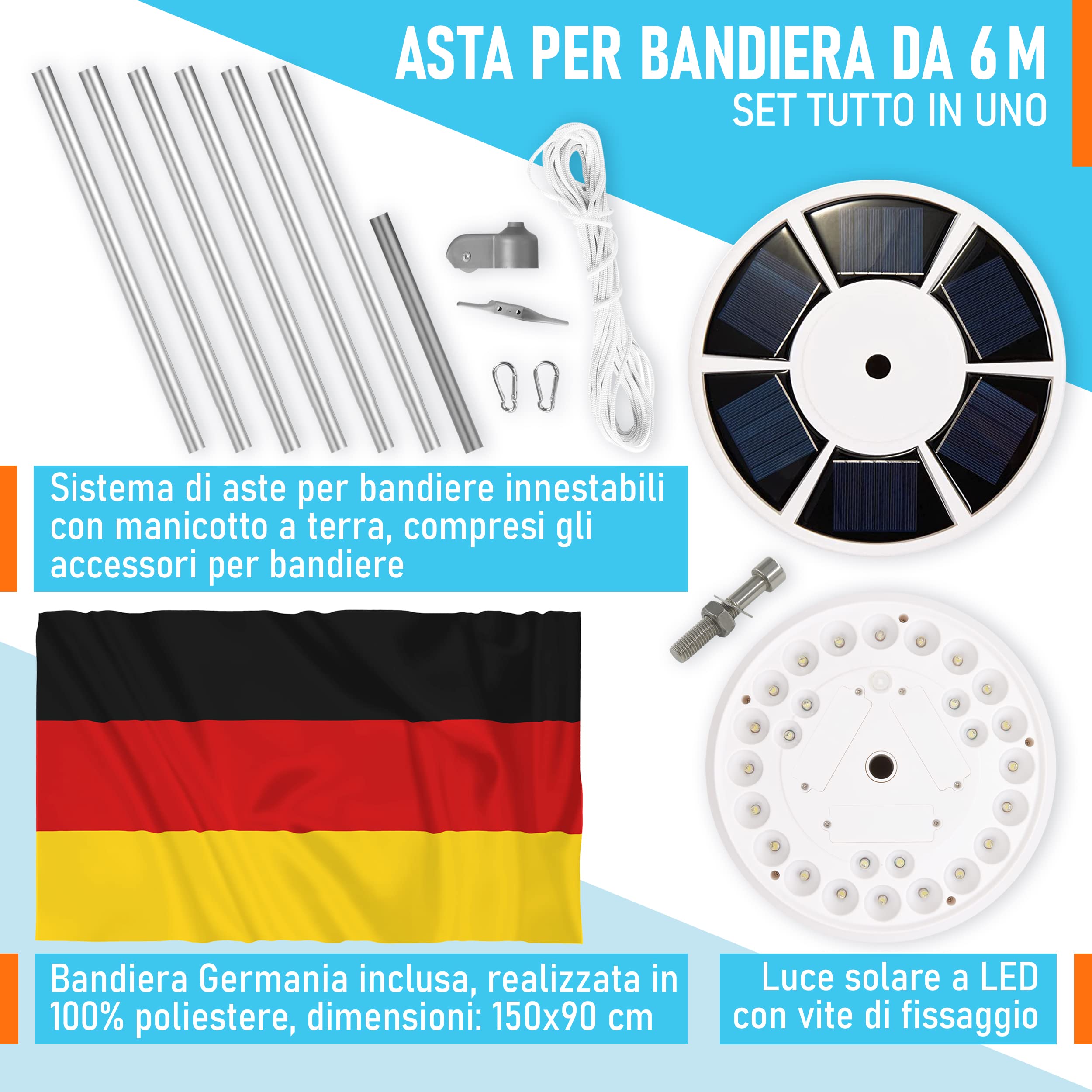 Asta Per Bandiera Asta Bandiera Telescopica VEVOR 762cm - Lega Alluminio Per Esterni Con 3 Modalità Kit Potatura A Batteria Con Asta Telescopica - Foto 6