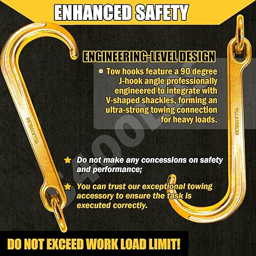 Miniatura 14 de Cadena de remolque tipo V de 3/8 pulgadas x 2 pies con ganchos en J de 15 pulgadas y ganchos de agarre, brida de cadena de remolque de acero G80