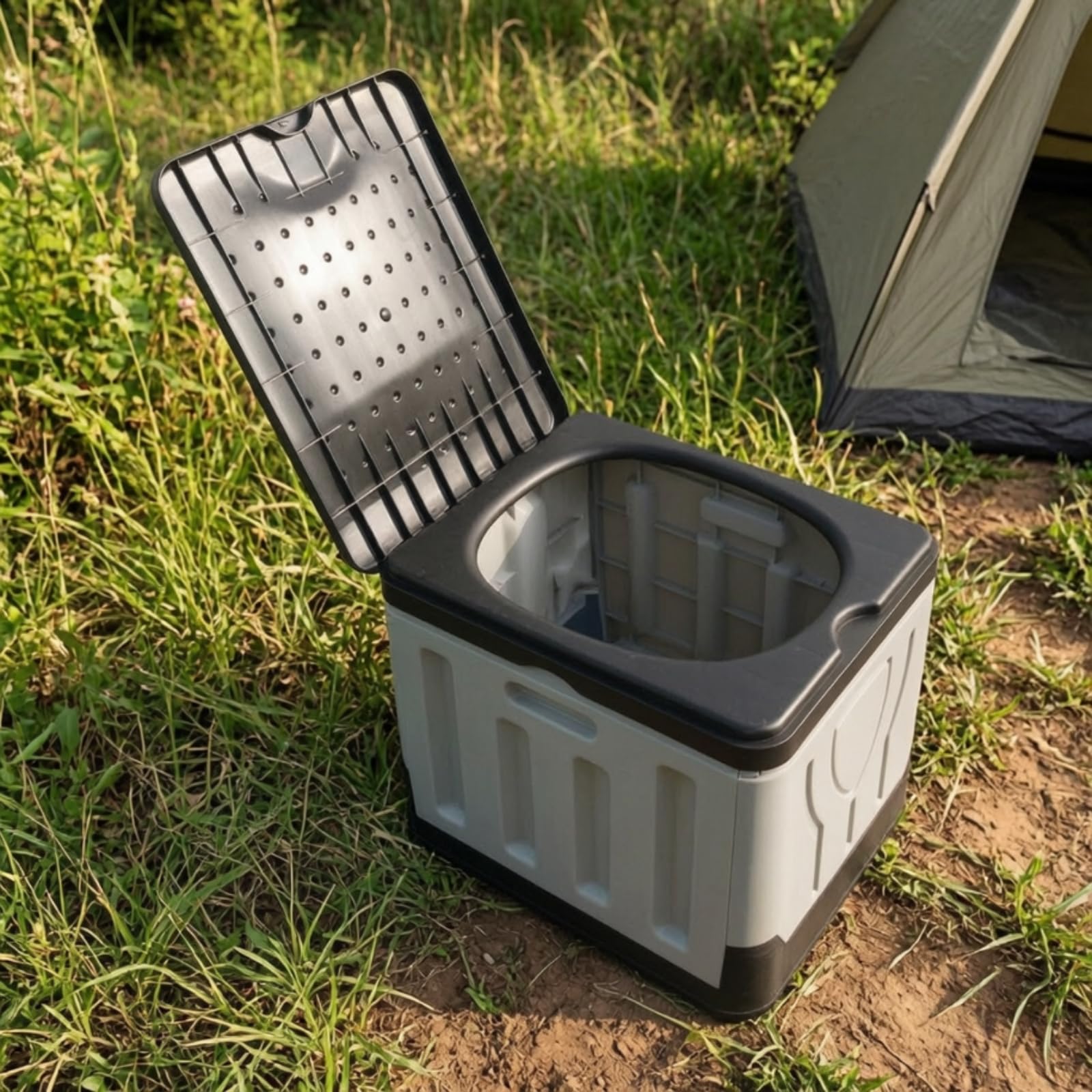 Campingtoilette mit Deckel, Grau, Grau