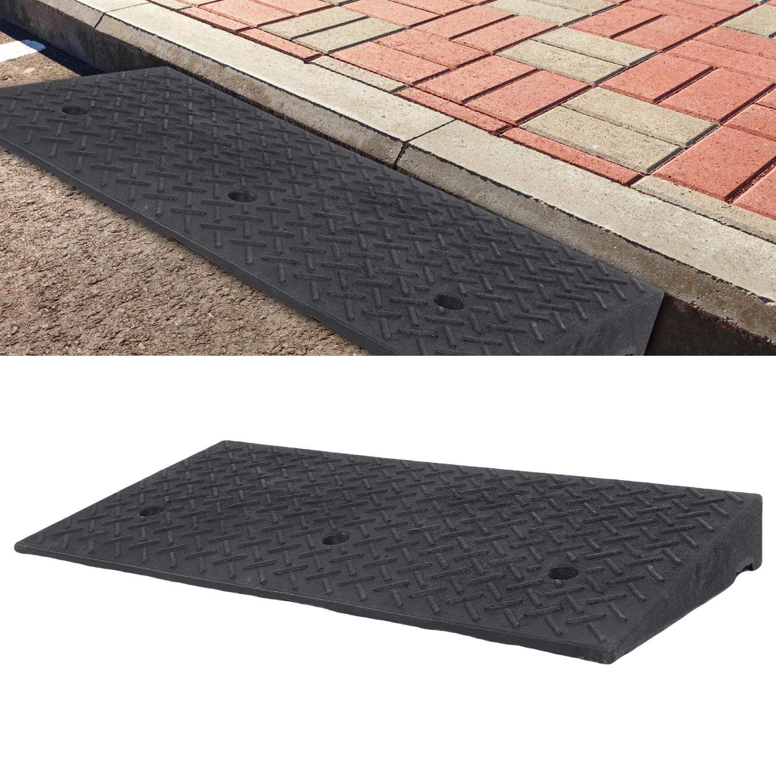 Drfeify Gumowa Rampa Krawężnikowa, Wytrzymała Rampa Podjazdowa 100 X 50 X 10 Cm, Antypoślizgowa Podstawa z Siatki o Udźwigu 22000 Funtów, 4-calowa Progowa do Podjazdów, Garaży, Doków Załadunkowych