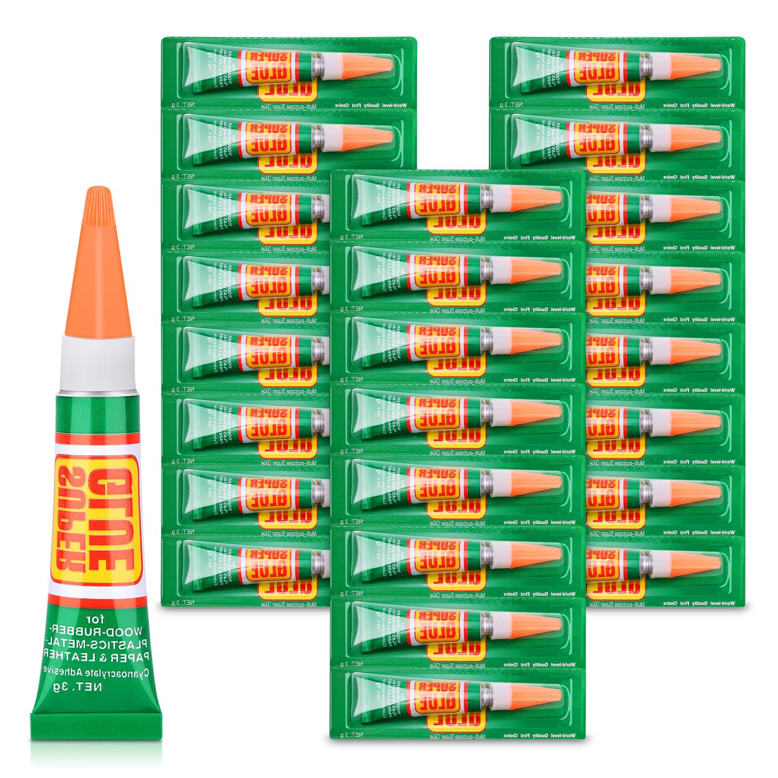 TERRIFISuper Glue Clear, 24 X 3g Strong Adhesive Superglue Crazy Fast Drying Cyanoacrylate Glue Tubes with Cap for Shoe Repair, Plastic, Rhinestone Jewelry, Metal, DIY Crafts, Waterproof, Individual