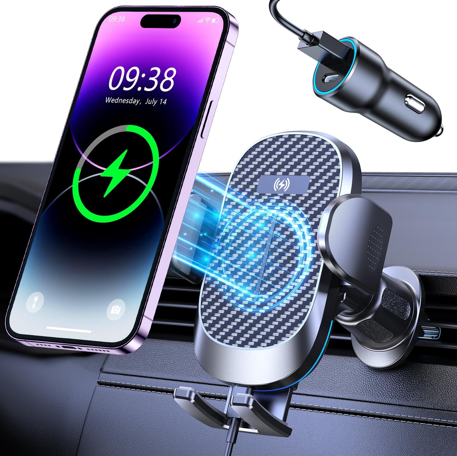 LinQ Support Voiture 3 en 1 pour Smartphone Chargeur Induction 15W Rotatif 360° - Support voiture