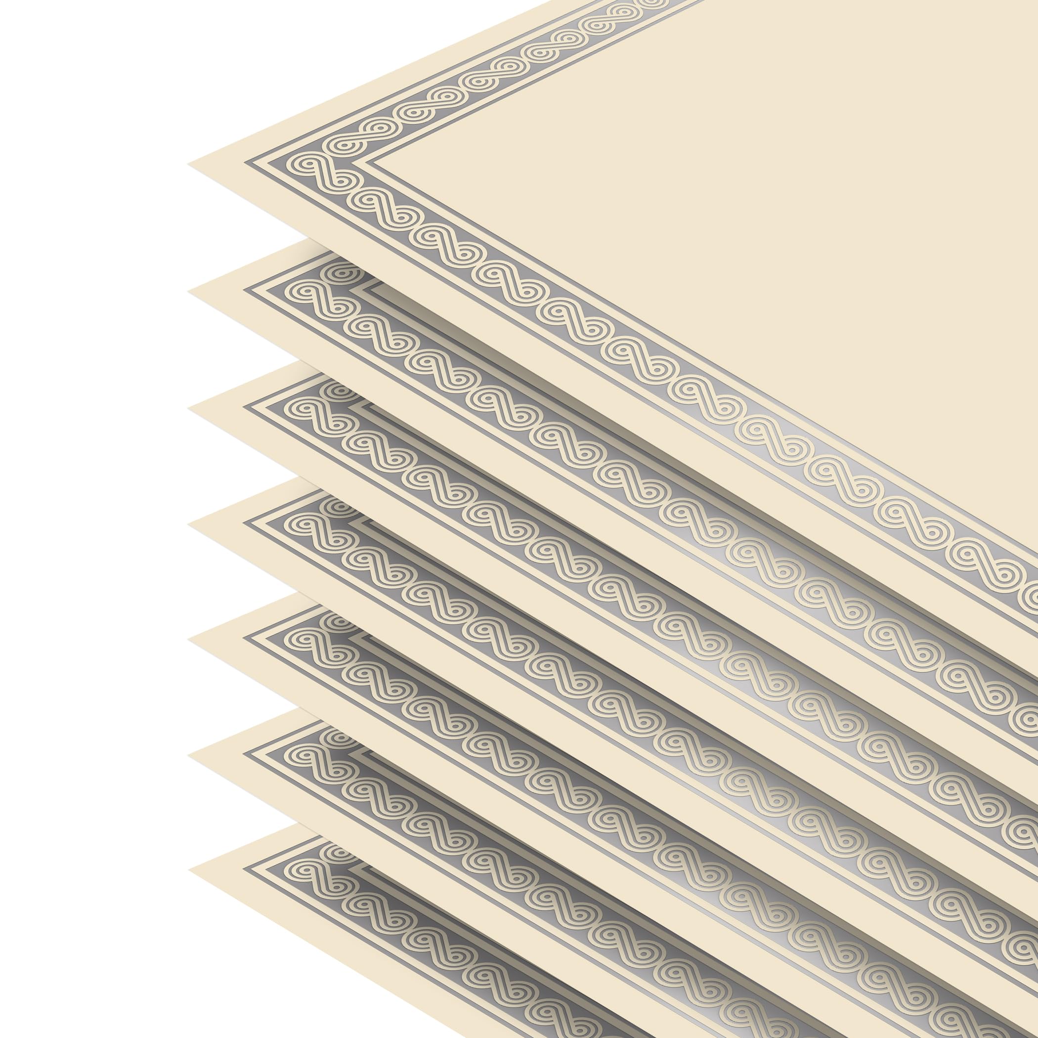Better Office Products 100 Sheet Award Certificate Paper, Silver Foil Metallic Border, Ivory Letter Size Blank Paper, Diploma Certificates, Laser and