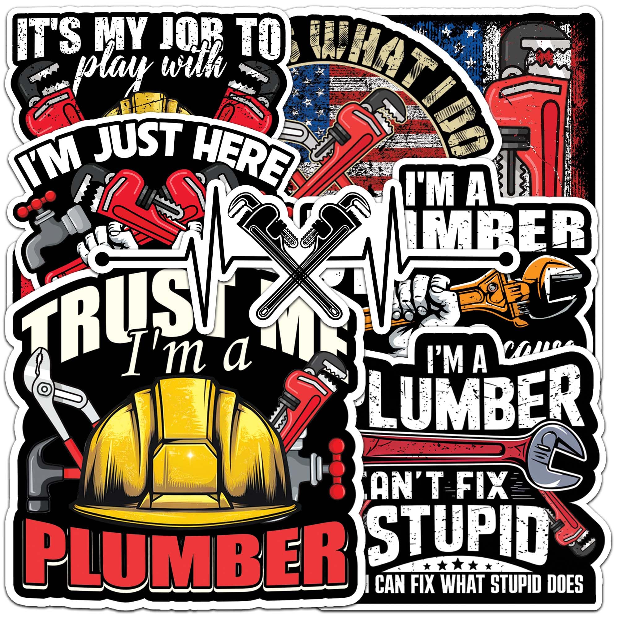Plumber Sticker Pack - 8 Large 4 Inch Vinyl Decals For Laptop, Car, Water Bottle