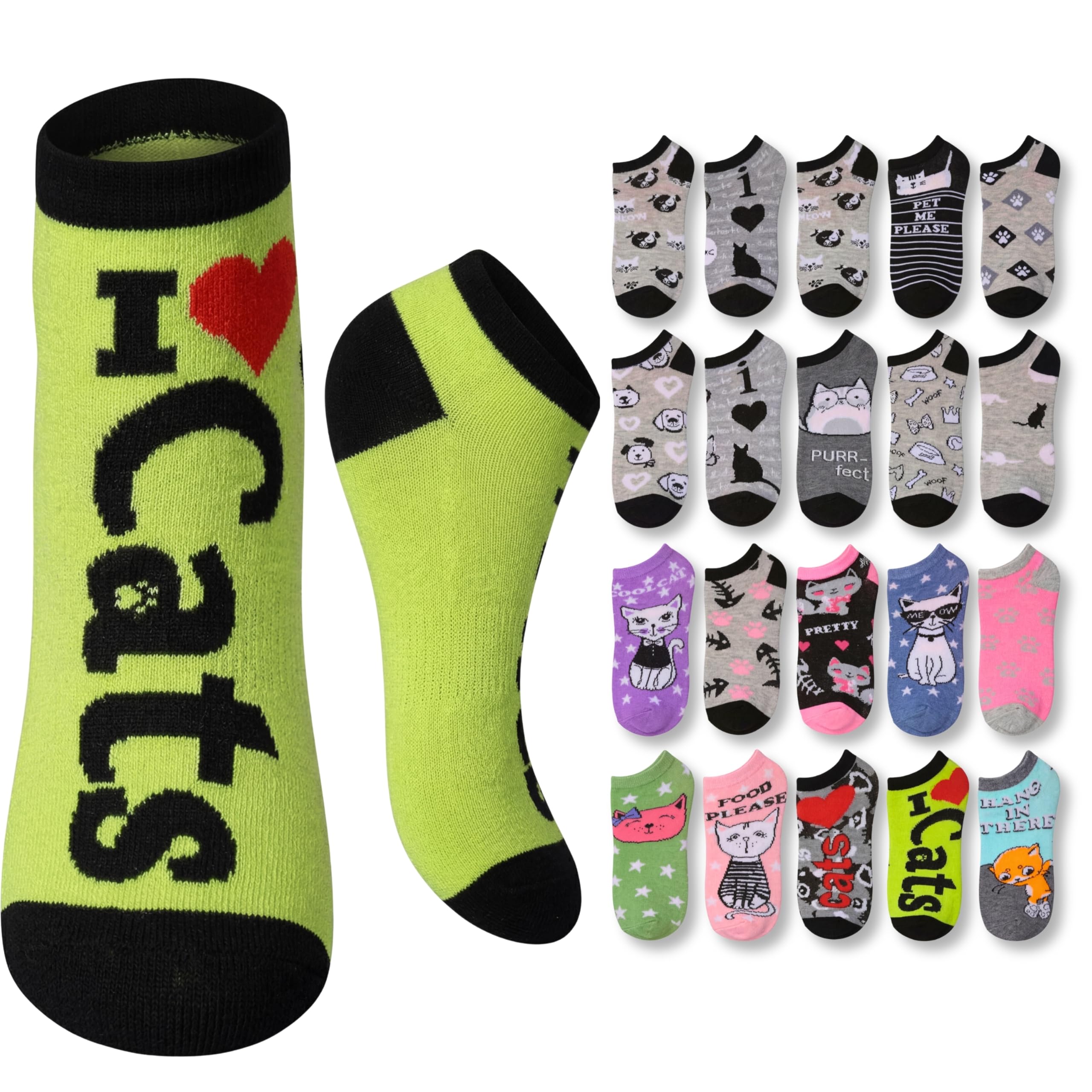 Tipi Toe Women’s 20 Pack Colorful Low Cut Socks – Lightweight, Breathable Design for All-Day Comfort Sizes 9-11/10-13