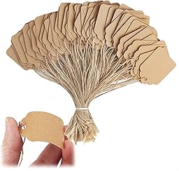 Tags with String, 500 Pieces Price with String Attached,35x45mm, Kraft Paper Hanging String Display Tags for Pricing Gift Jewelry Clothing Yard Sale Products Shoes Teabags DIY Crafts(Brown)