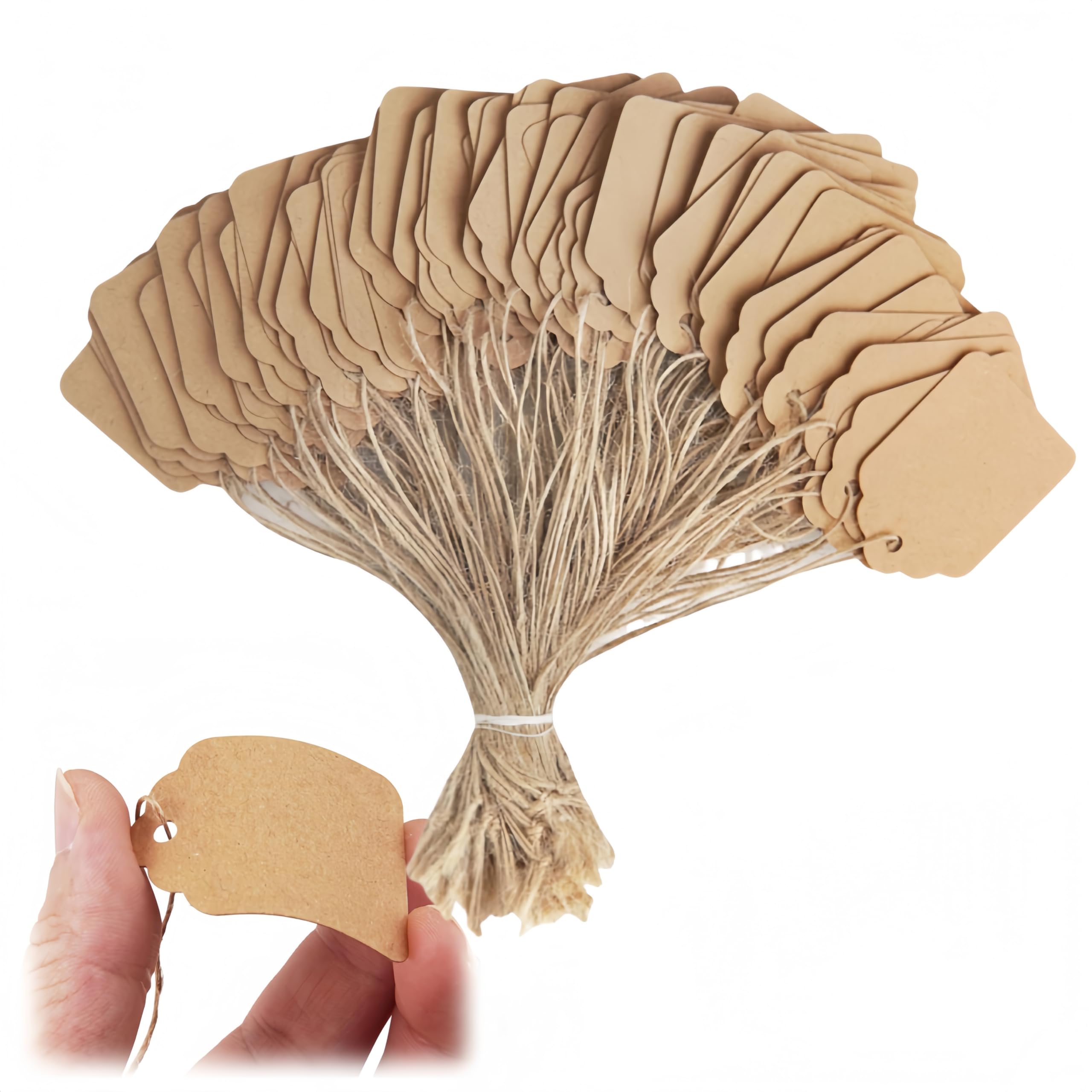 Tags with String, 500 Pieces Price with String Attached,35x45mm, Kraft Paper Hanging String Display Tags for Pricing Gift Jewelry Clothing Yard Sale Products Shoes Teabags DIY Crafts(Brown)
