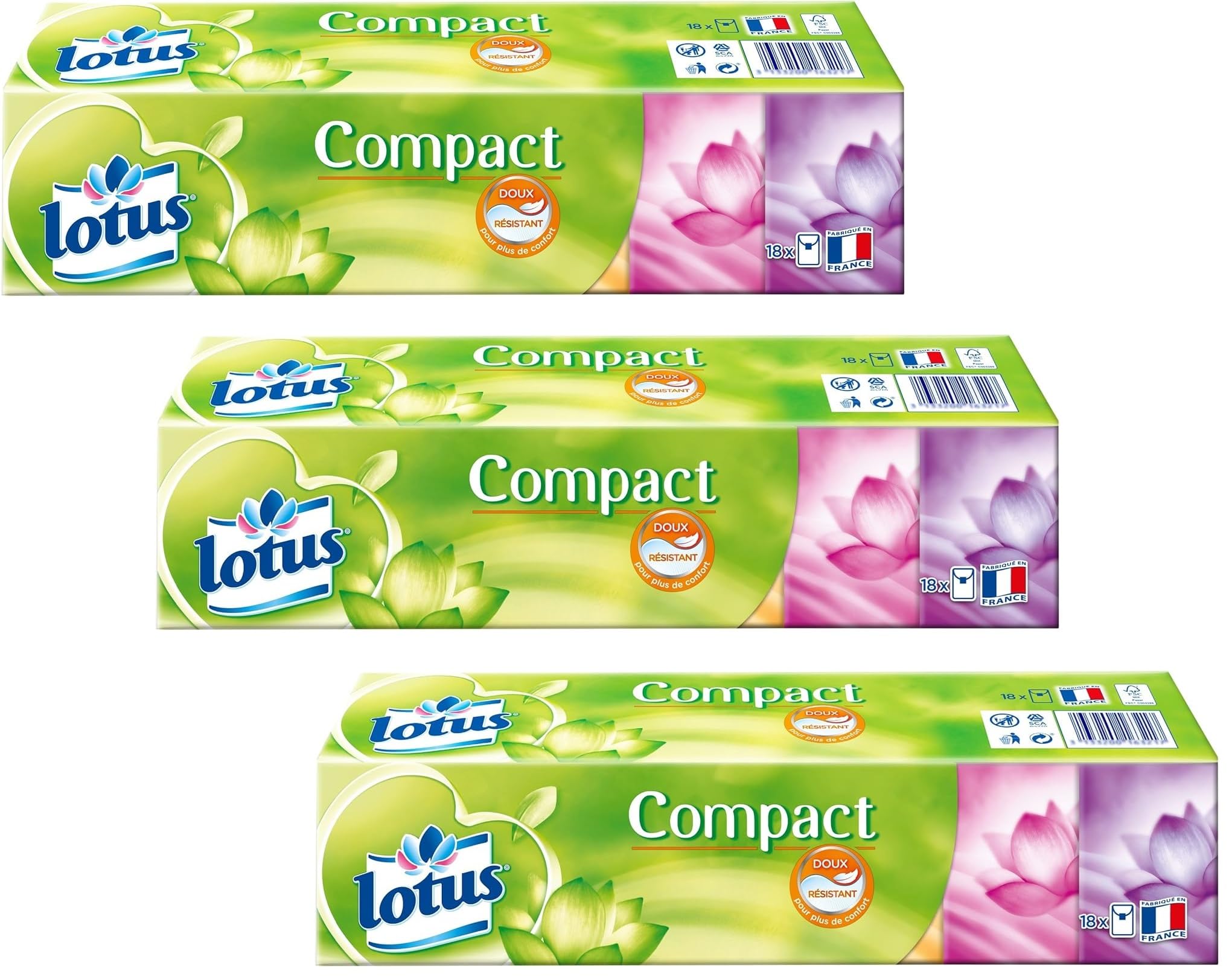 Lotus Compact Mouchoirs en étui - paquet de 18 étuis - Lot de 3 - Vendu Par Lot - Offre Spéciale