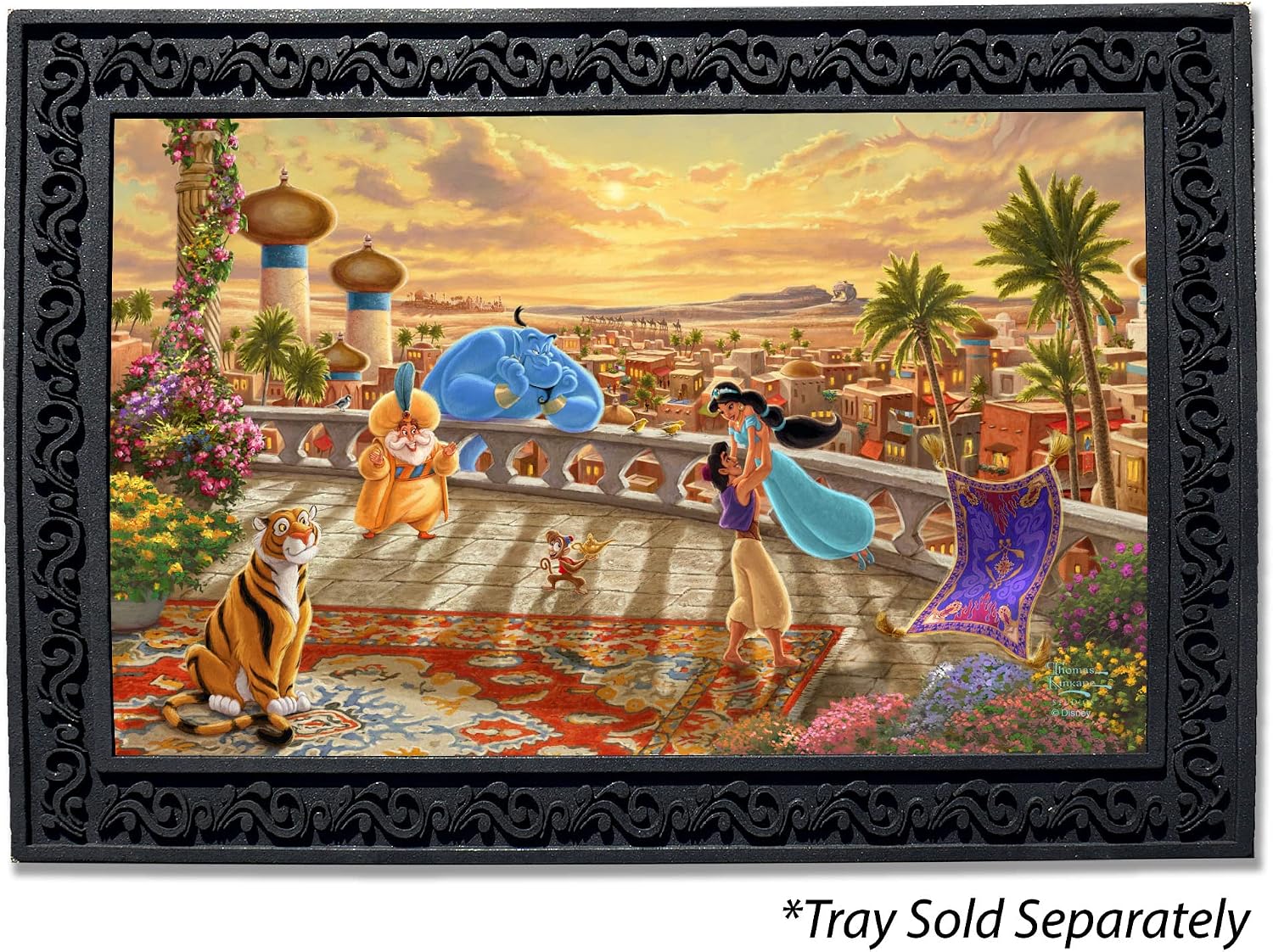 Flagology.com, Thomas Kinkade, Disney, Jasmine Dancing in The Desert Sunset Doormat - 18" x 30", Outdoor/Indoor, Heavy Duty Recycled Rubber, Non-Slip Backing, Doormat