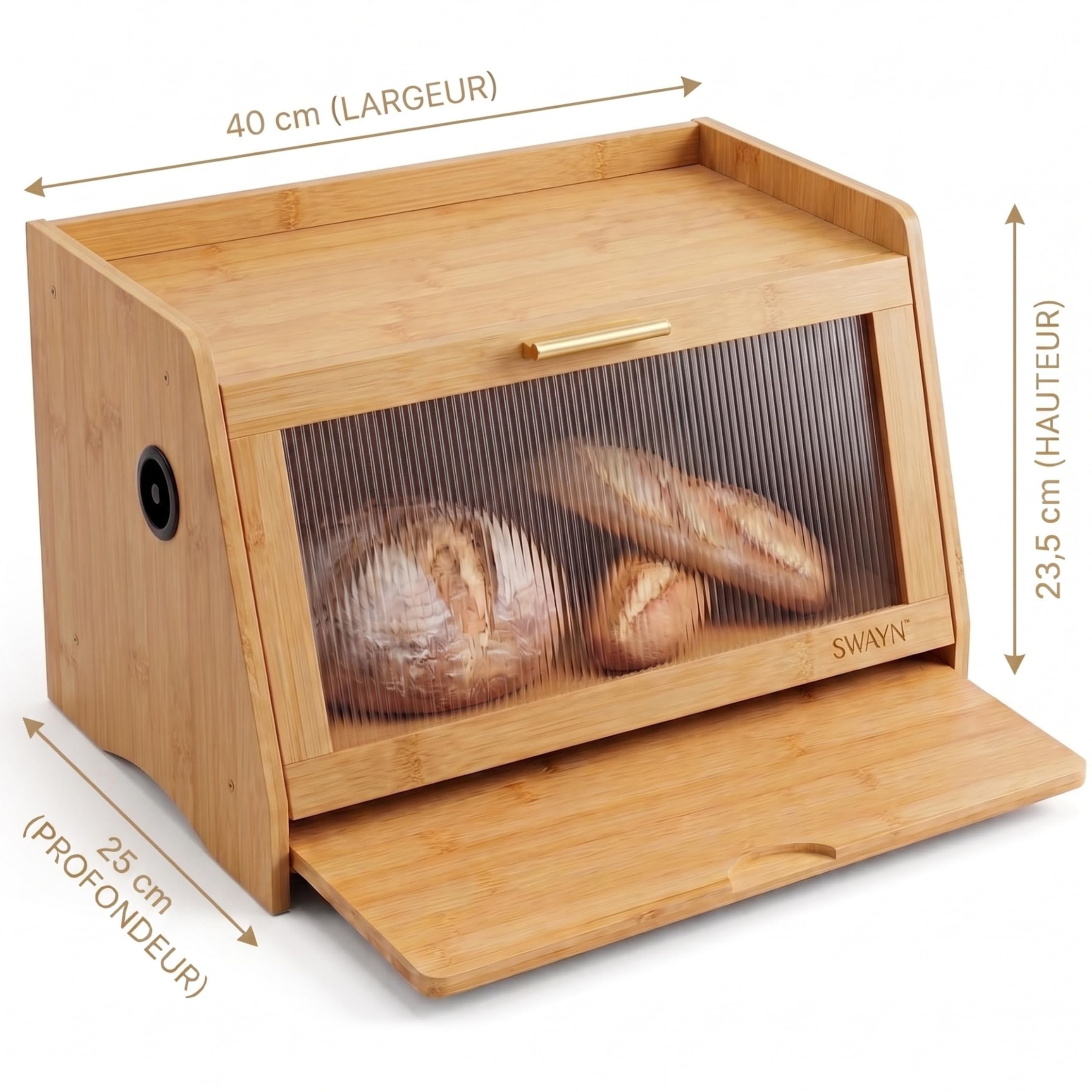 SWAYN - Caja de pan de bambú con 1 compartimento con sistema de ventilación (natural)