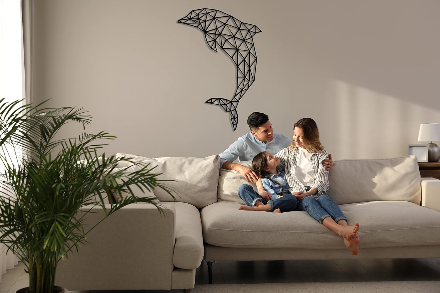 DEKADRON Metal Wall Art Decor - Geometric Dolphin - 3D Wall Silhouette Metal Wall Decor Home Office Decoration Bedroom Living Room Decor Sculpture (13" W x 18" H/32x45cm)