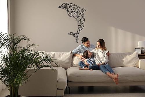 Miniatura 2 de DEKADRON Decoración de pared de metal, delfín geométrico, silueta de pared 3D, decoración de pared de metal, decoración de pared para el hogar,