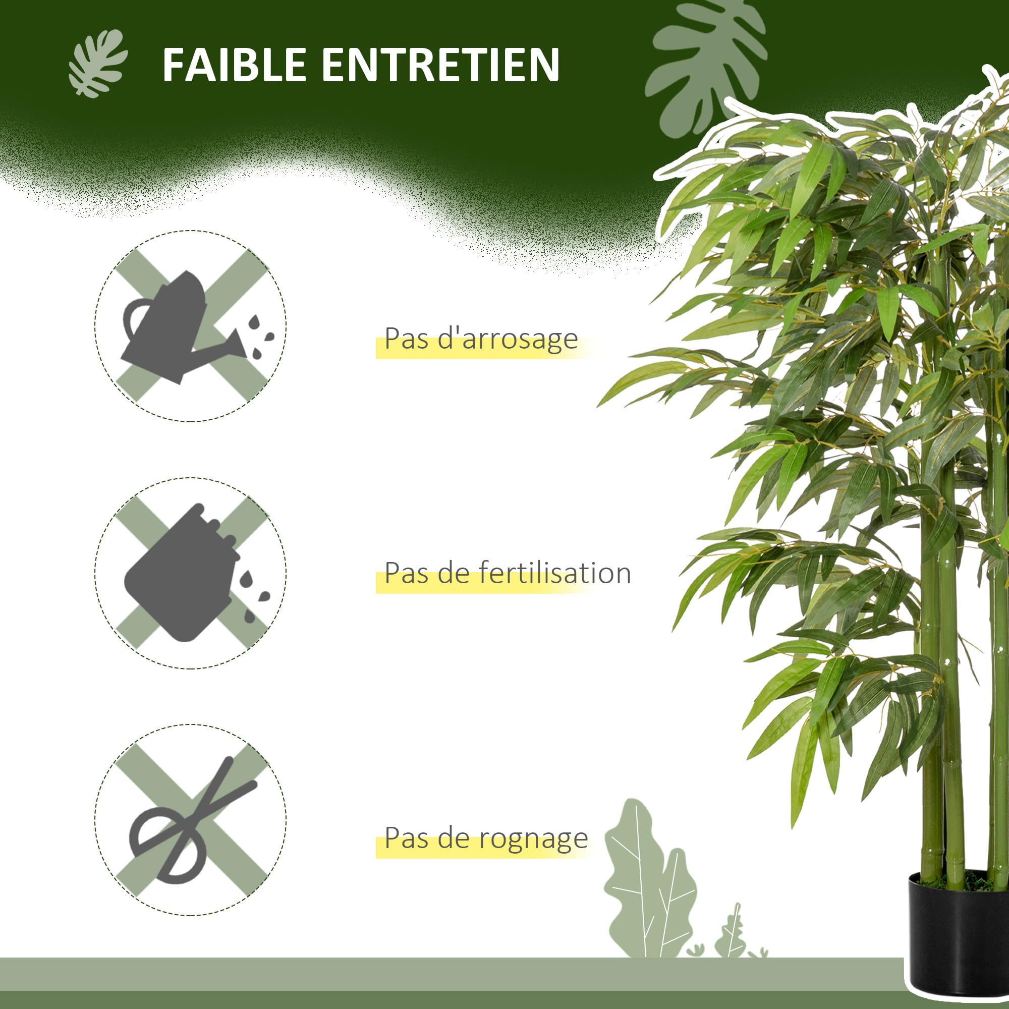 HOMCOM Plante Artificielle Bambou Arbre Artificiel avec Pot 140 cm Vert | Fausse Plante, Décoration Maison, Bureau, Salon, Chambre