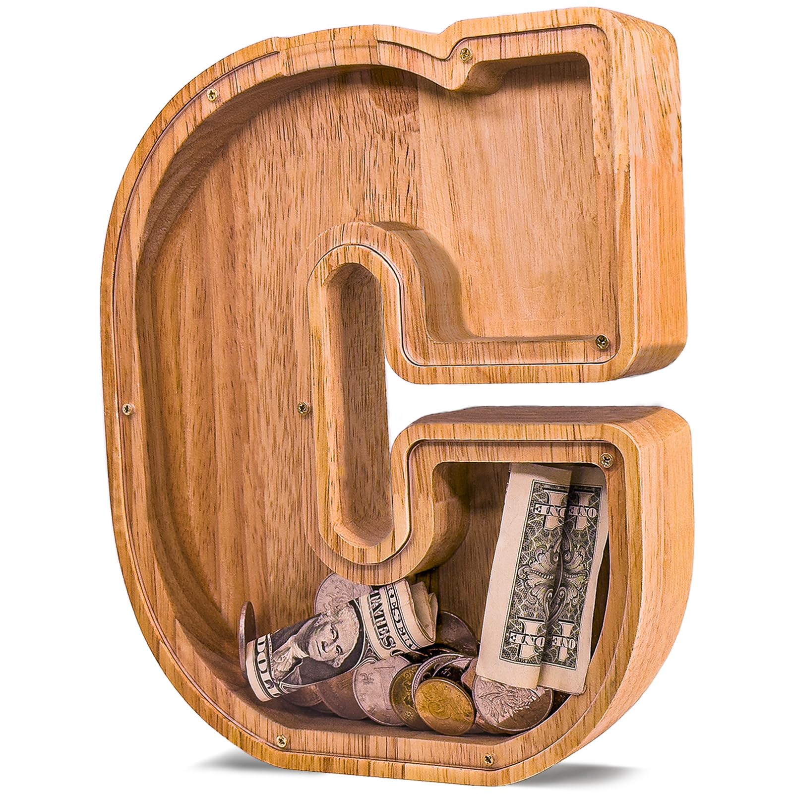 Joomlafly Boys C Wooden Letter Piggy Bank For Kids - Personalized Initial Oin Bank For And Girls