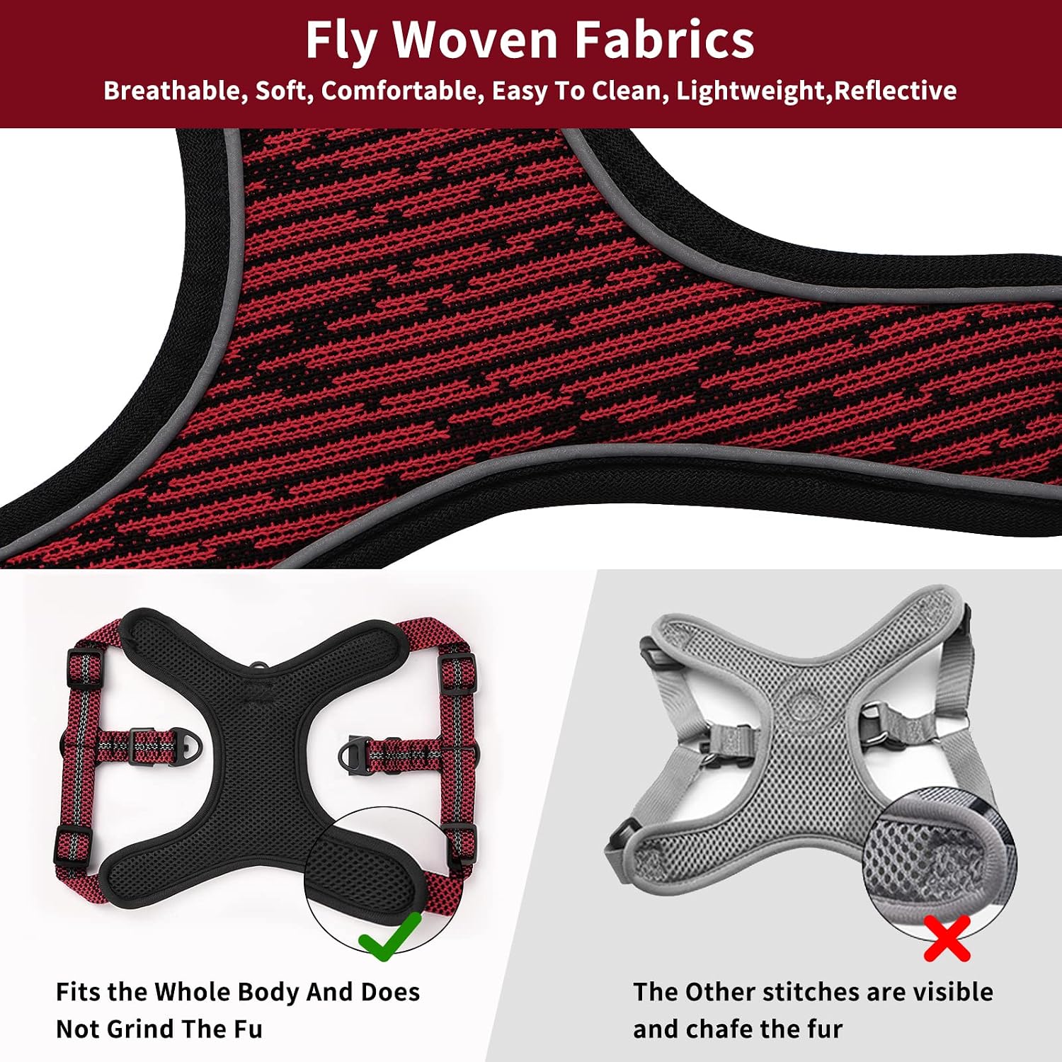 AMTOR Dog Harness,No Pull Dog Harness and Leash Set,Adjustable and Reflective Soft Dog Vest Harness for Small Medium Large Dogs(Small,Red)