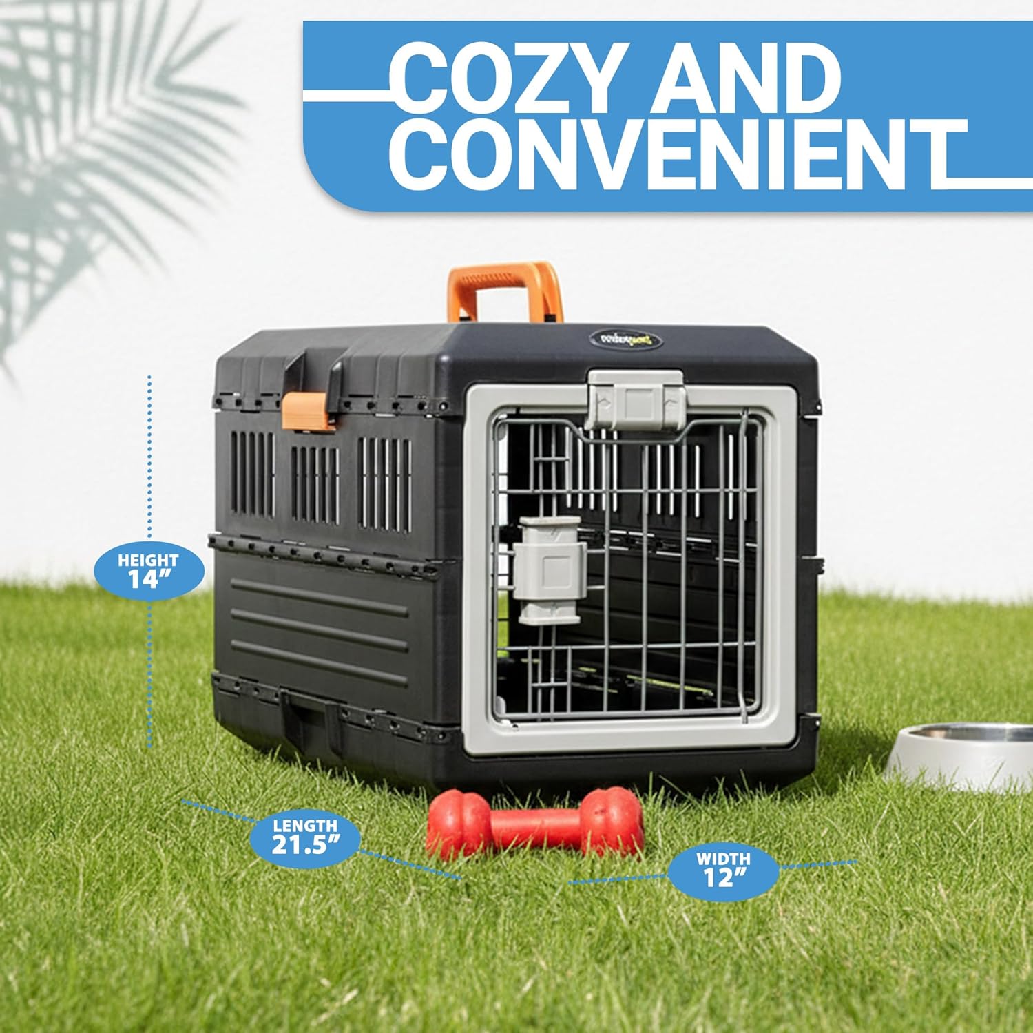 Pet Carrier & Crate, 21.5"L x 12"W x 14"H - Collapsible for Small Cats and Dogs, Portable Hard Plastic Wall Kennel for Indoor/Outdoor Use