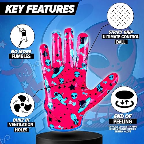 Miniatura 7 de Guantes de fútbol prémium para niños, jóvenes y adultos, receptor adhesivo prémium con tecnología de ajuste adaptable, rendimiento de ultra agarre