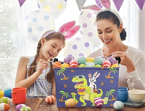 Miniatura 7 de Cestas de Pascua de dinosaurio grandes para niños, cesta de Pascua personalizada para bebé, color azul, decoración de primavera para niños