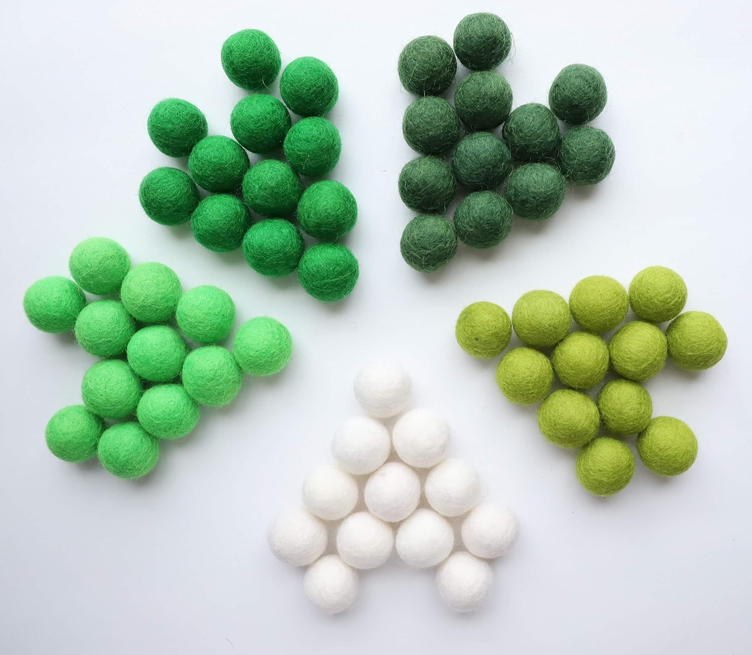 Mini Felt Factory | Green Wool Felt Pom Balls Set | Emerald Kelly Olive White | Craft Project Supplies 20mm | Home Decor Crafting Activity Kit | 60 Pack : Arts, Crafts & Sewing