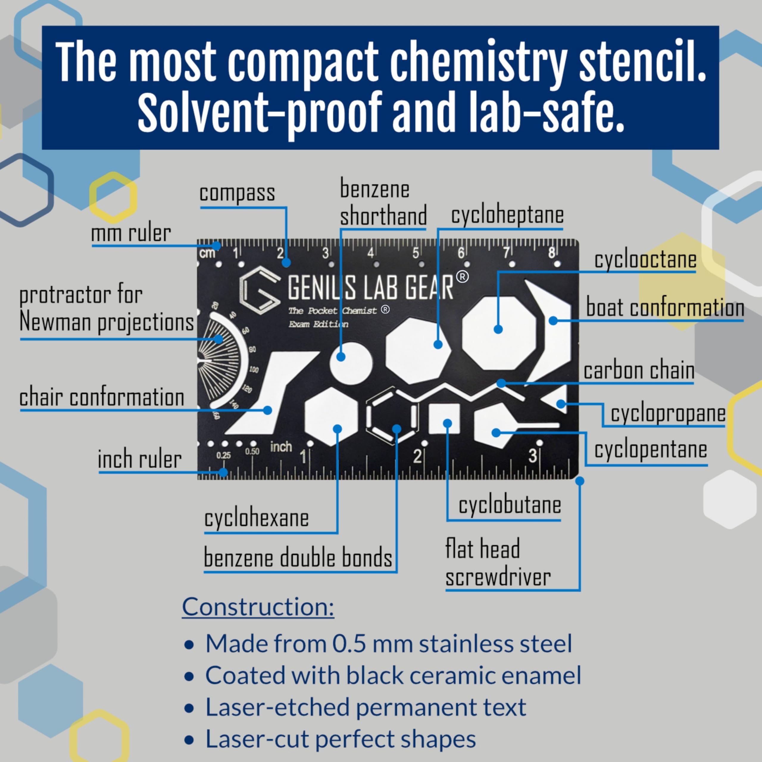 Pocket Chemist Exam Edition – szablon do rysowania szablonów chemii organicznej (TPC002)