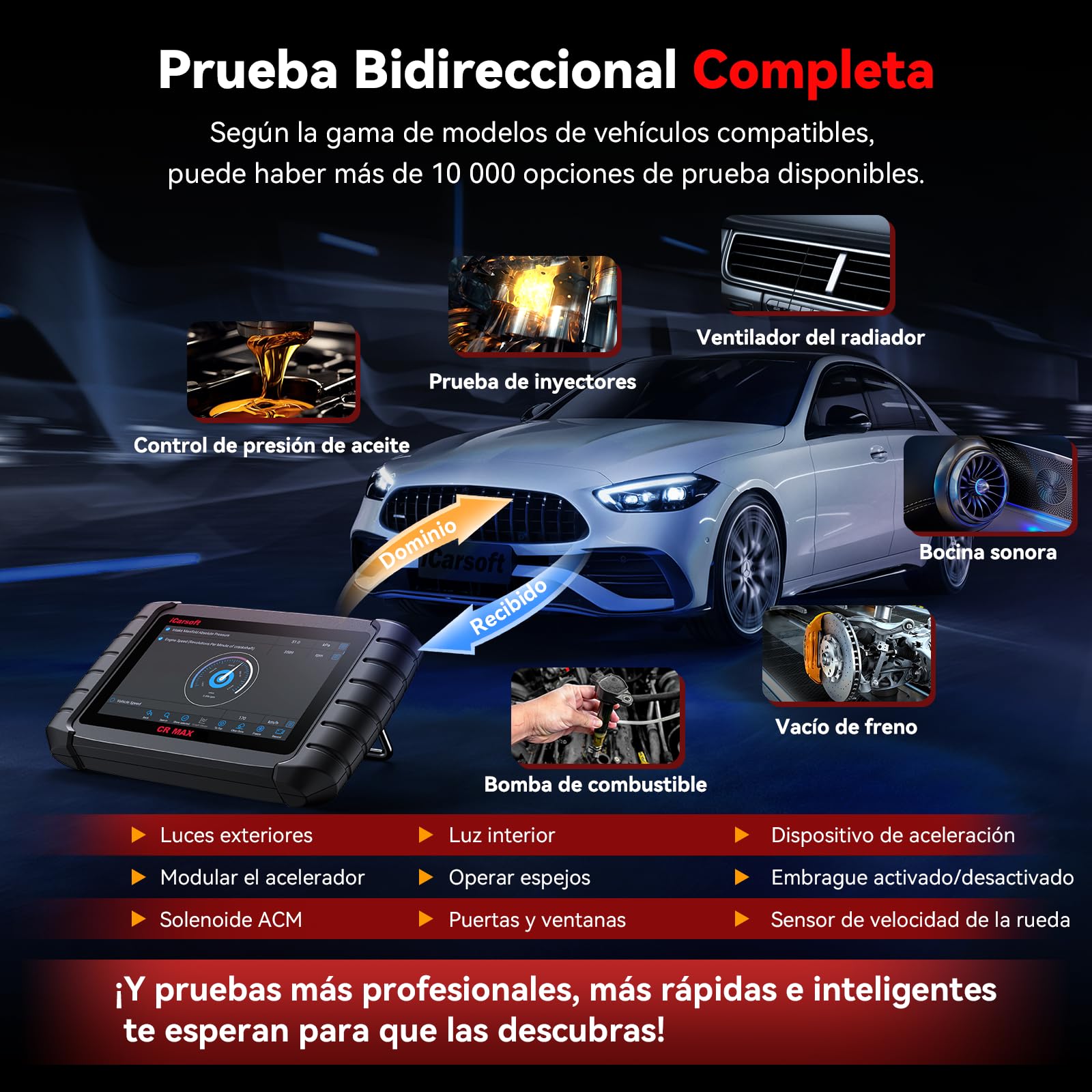 iCarsoft CR MAX OBD2 Máquina Diagnosis Coche Multimarca, Escáner de Todo el Sistema, Detector Fallos Coche con 49 Funciones Reinicio, Codificación ECU, Vin Automático, CANFD, Actualización por WiFi