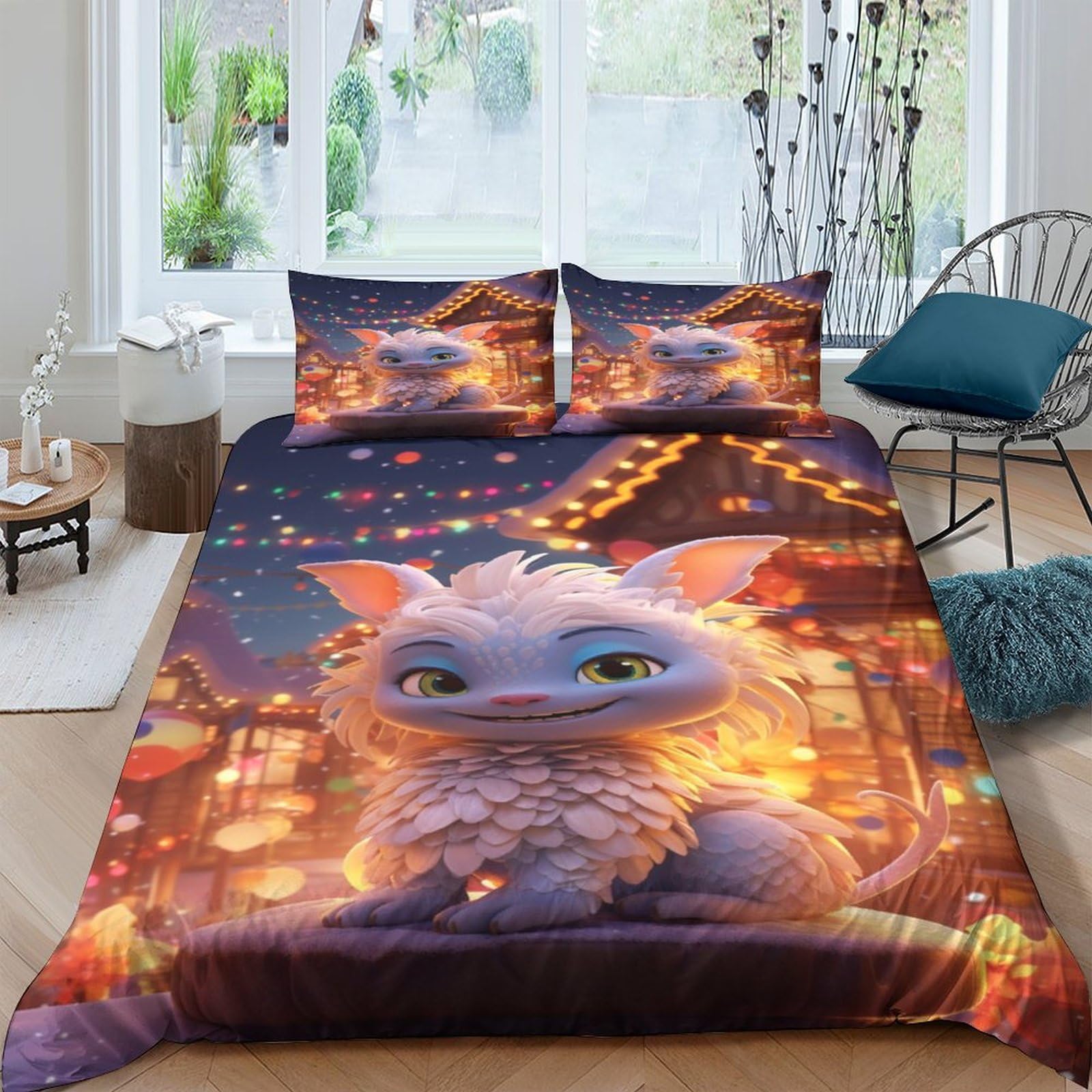 Parure de lit 3D animaux mignons pour enfants housse de couette double 200x200cm