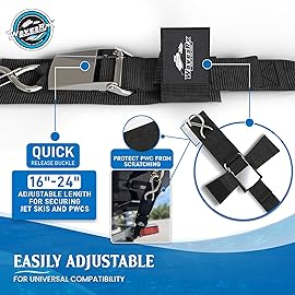 WavesRx Stainless Steel Boat & Jet Ski Transom Tie Down Straps - 2 x 24 (2PK) - Heavy Duty Trailer Tie Downs with Quick Release Buckles - 1,200 lbs MBS - Marine-Grade PWC & Boat Trailer Accessories