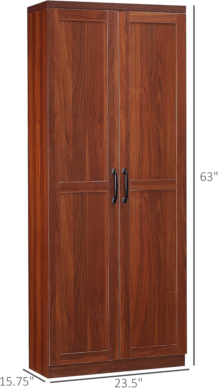 HOMCOM 63" 2-Door Kitchen Pantry, Freestanding Storage Cabinet with 2 Adjustable Shelves for Kitchen or Living Room, Brown : Home & Kitchen