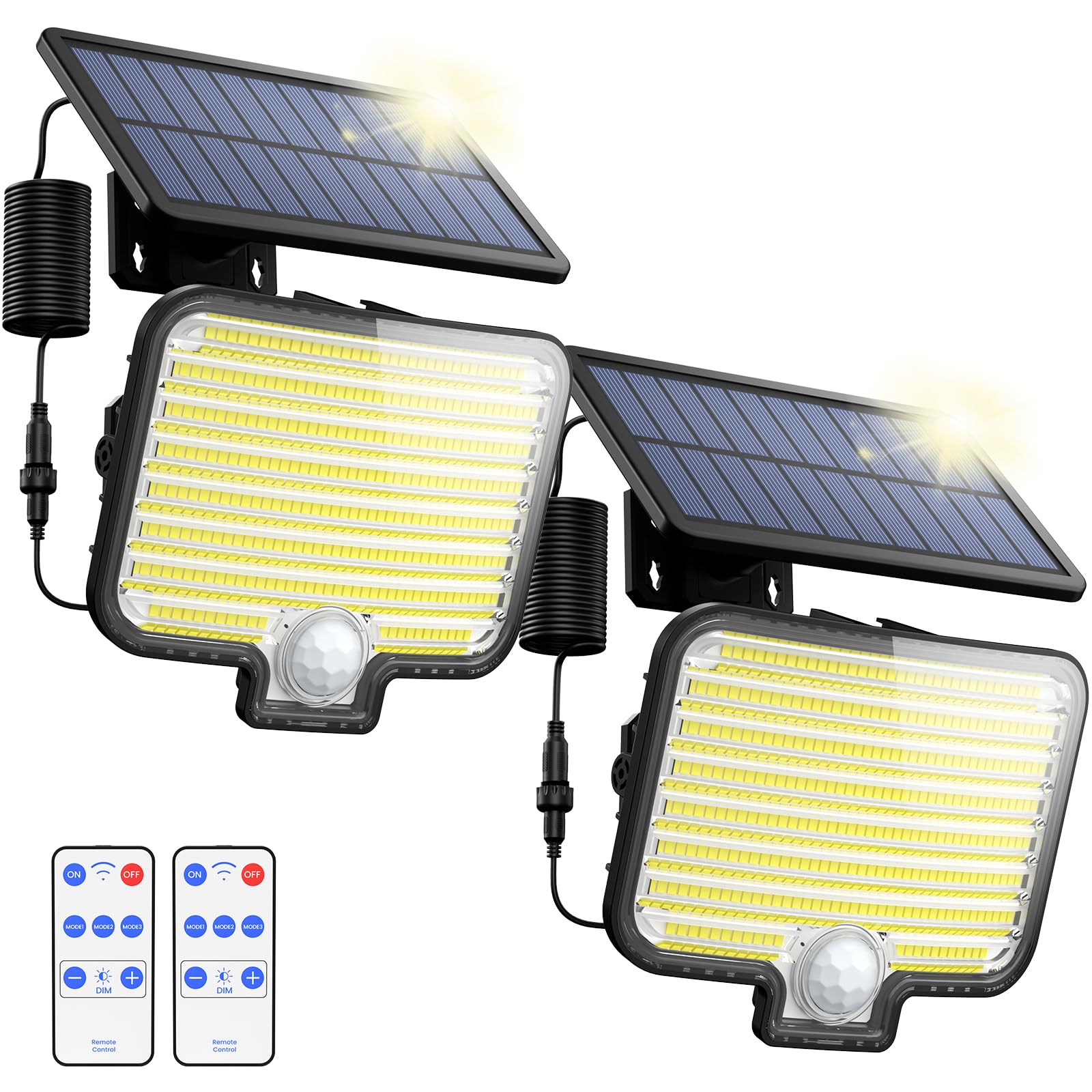 GOLUMUP Focos Led Exterior Solares, [297LED 3000LM] Luz Solar Exterior con Sensor de Movimiento, 3 Modos, IP65, Luces Solares led Exterior Jardin con Control Remoto, para Jardin, Garajes (2 Piezas)