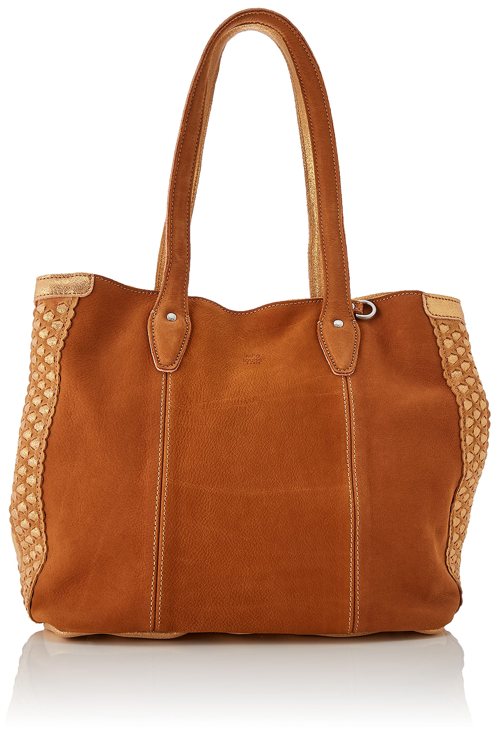 Mila LouiseWomen's Amber Leather Bag Loris Ottman Bowling Shopping Hand Zip 3 Compartments Band, Camel (Brown), One Size EU, Camel (Brown), UNISIZE