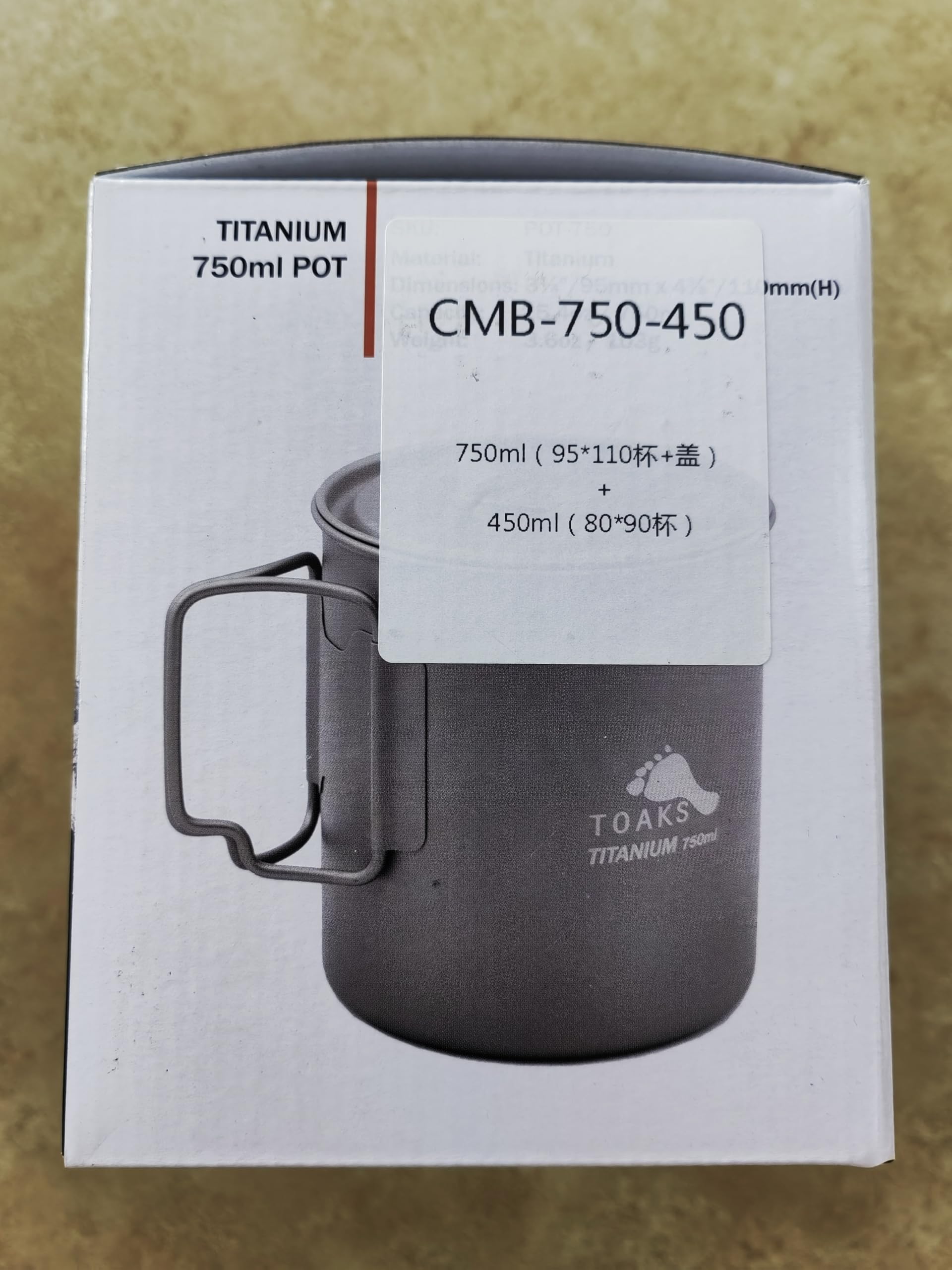 TOAKS Tasse/Pot de Camping Portable Ultraléger en Titane (750ml+450ml[CMB-750-450])