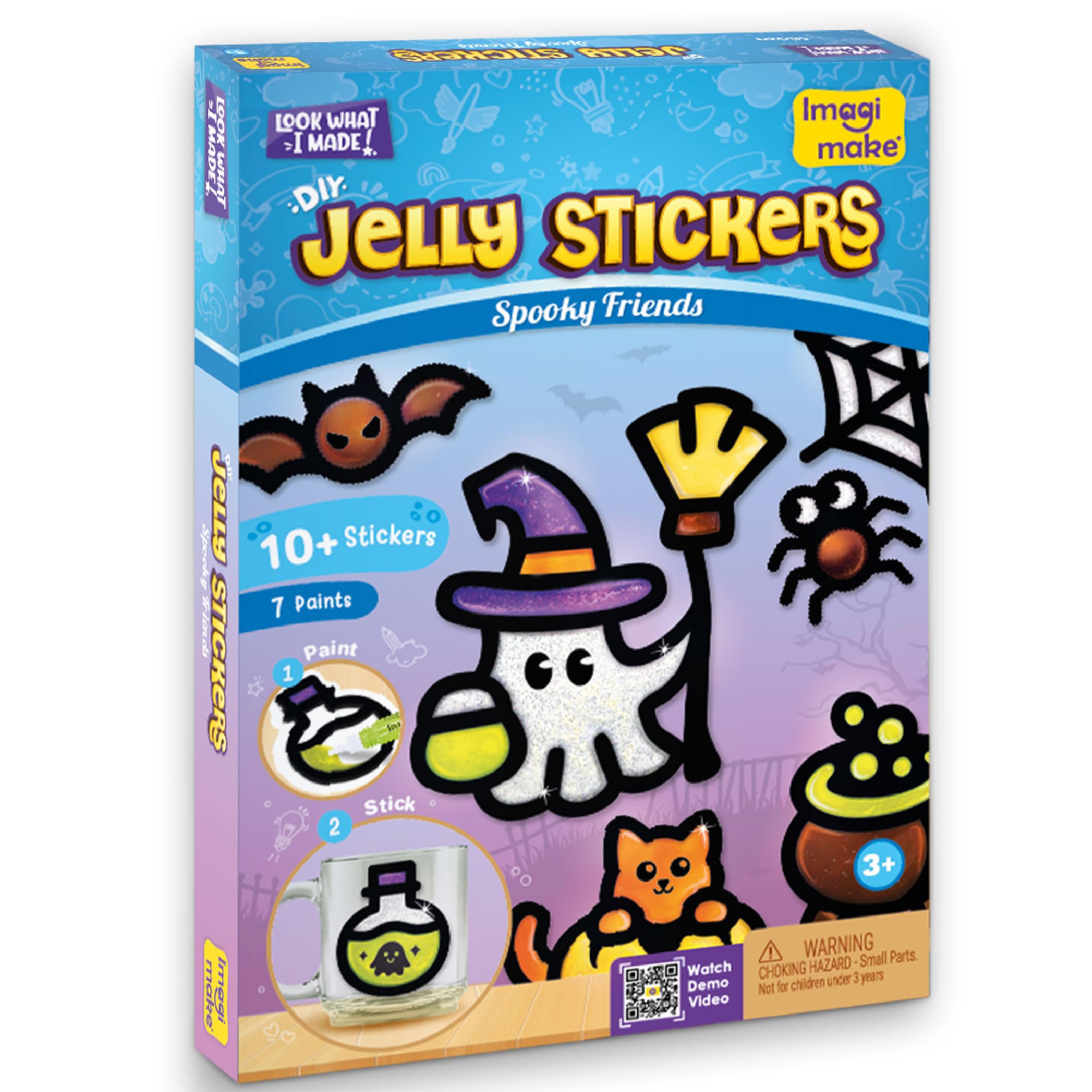 Imagimake DIY Spooky Friends Jelly Stickers | 10+ Stickers - Paint, Peel & Stick | Halloween Glass Painting Activity Set with 7 Paint Tubes | Art and Craft Kit for Kids 3-6 Years | Return Gift for Boys & Girls Age 3+-image-25