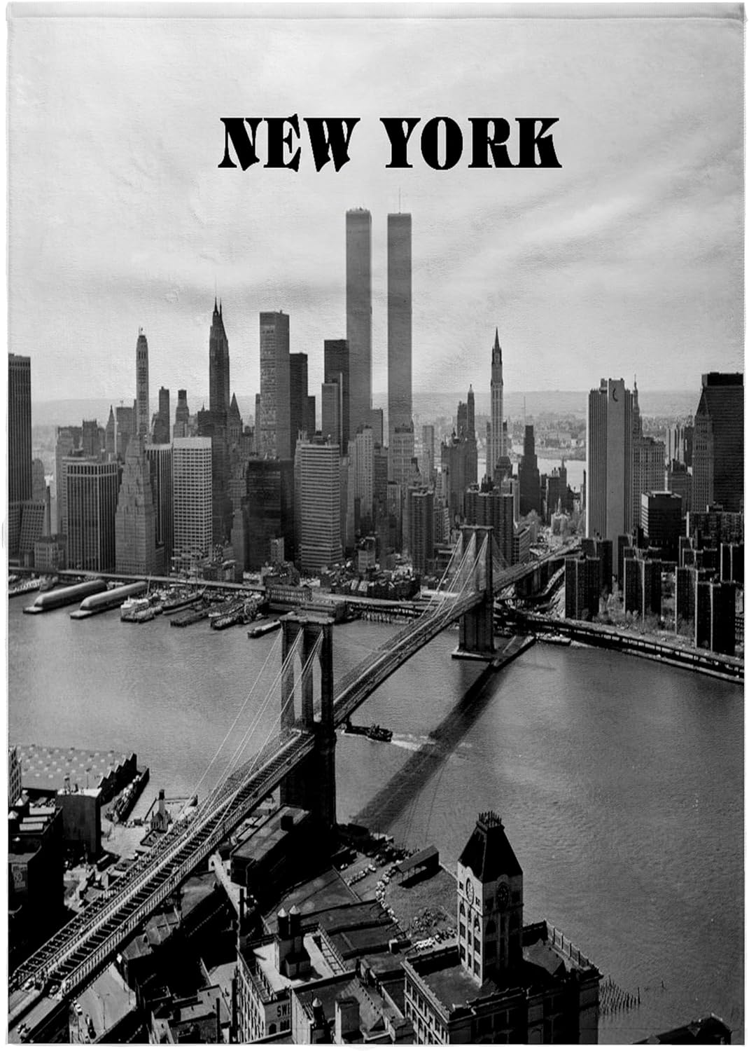 3dRose Black n White Picture of 1972 Brookly Bridge with Twin Towers 22x30 Bath Hand Pool Towel
