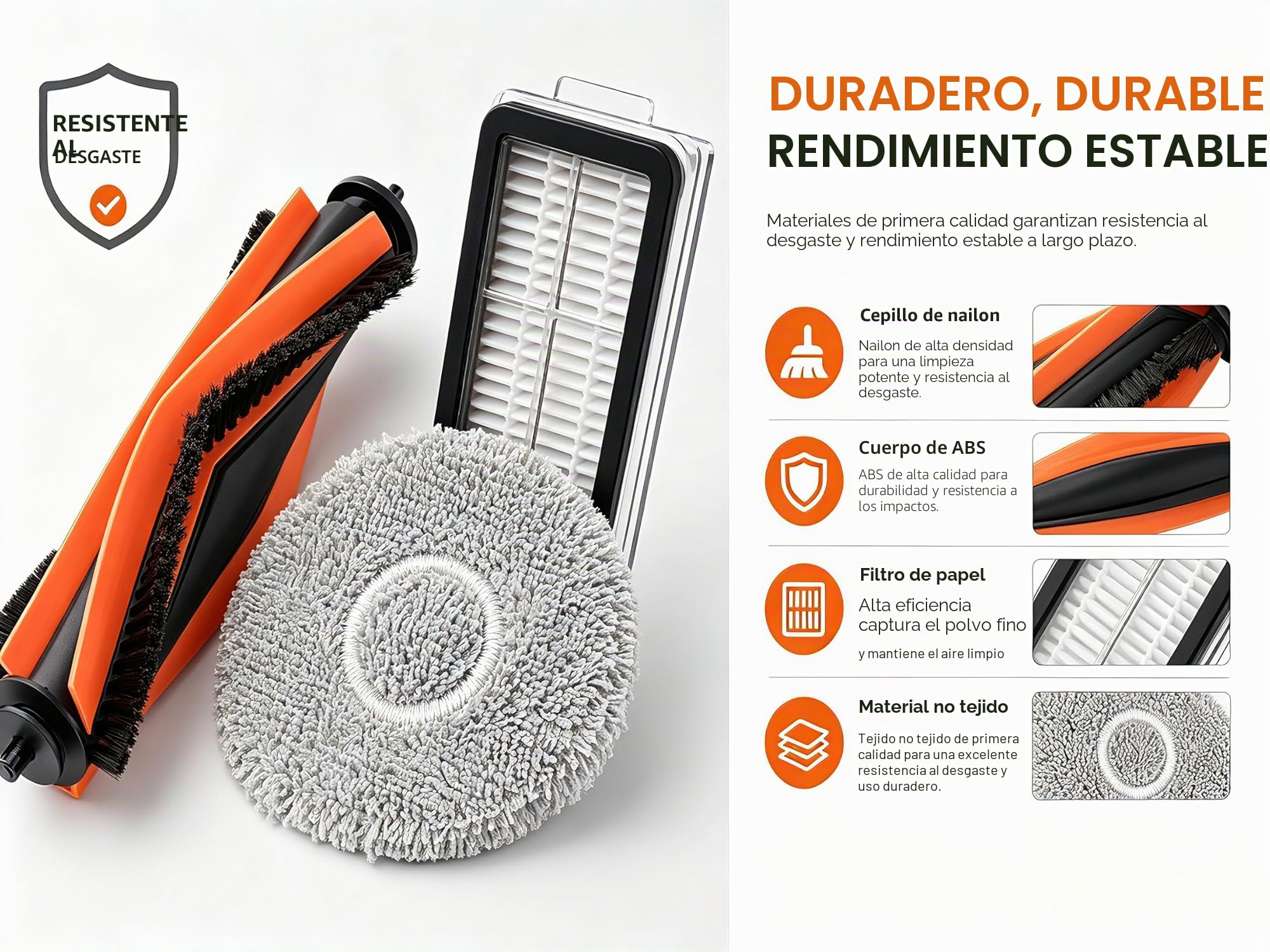 Kit de Accesorios de Repuesto para Cecotec para Robot Aspirador Conga X70, Cepillo Principal, Cepillos Laterales, Filtros, Paños de Mopa y Bolsas de Polvo Sellables de Gran Capacidad (A)