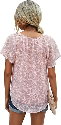 Miniatura 6 de Mansy - Blusas sueltas de verano con cuello en V y estampado floral para mujer