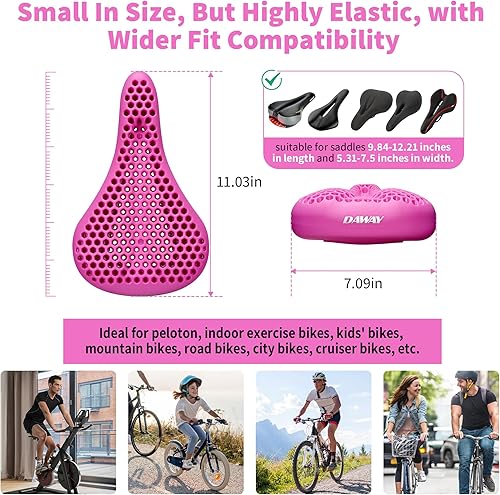 Miniatura 39 de DAWAY Cómoda funda de asiento de bicicleta, cojín acolchado de gel de silicona y espuma viscoelástica para hombres y mujeres, funda suave para Rosa