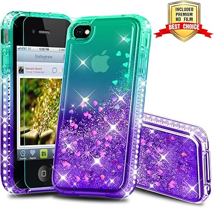 Atump Funda iPhone 4/4S Glitter Fundas L?quido Silicona TPU Antichoque Fundas de tel?fono + Protector de Pantalla HD para tel?fonos m?viles iPhone 4/4S Green/Purple Atump Funda iPhone 4/4S Glitter Fundas L?quido Silicona TPU Antichoque Fundas de tel?fono + Protector de Pantalla HD para tel?fonos m?viles iPhone 4/4S Green/Purple