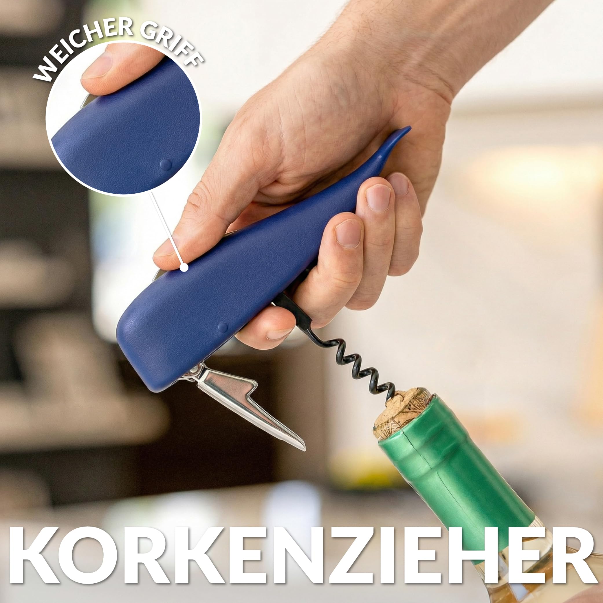 Fisura – Korkenzieher in Wal-Form, Weinöffner aus Edelstahl mit Folienschneider, origineller Flaschenöffner für Wein und Bier, Geschenkidee für Weinliebhaber