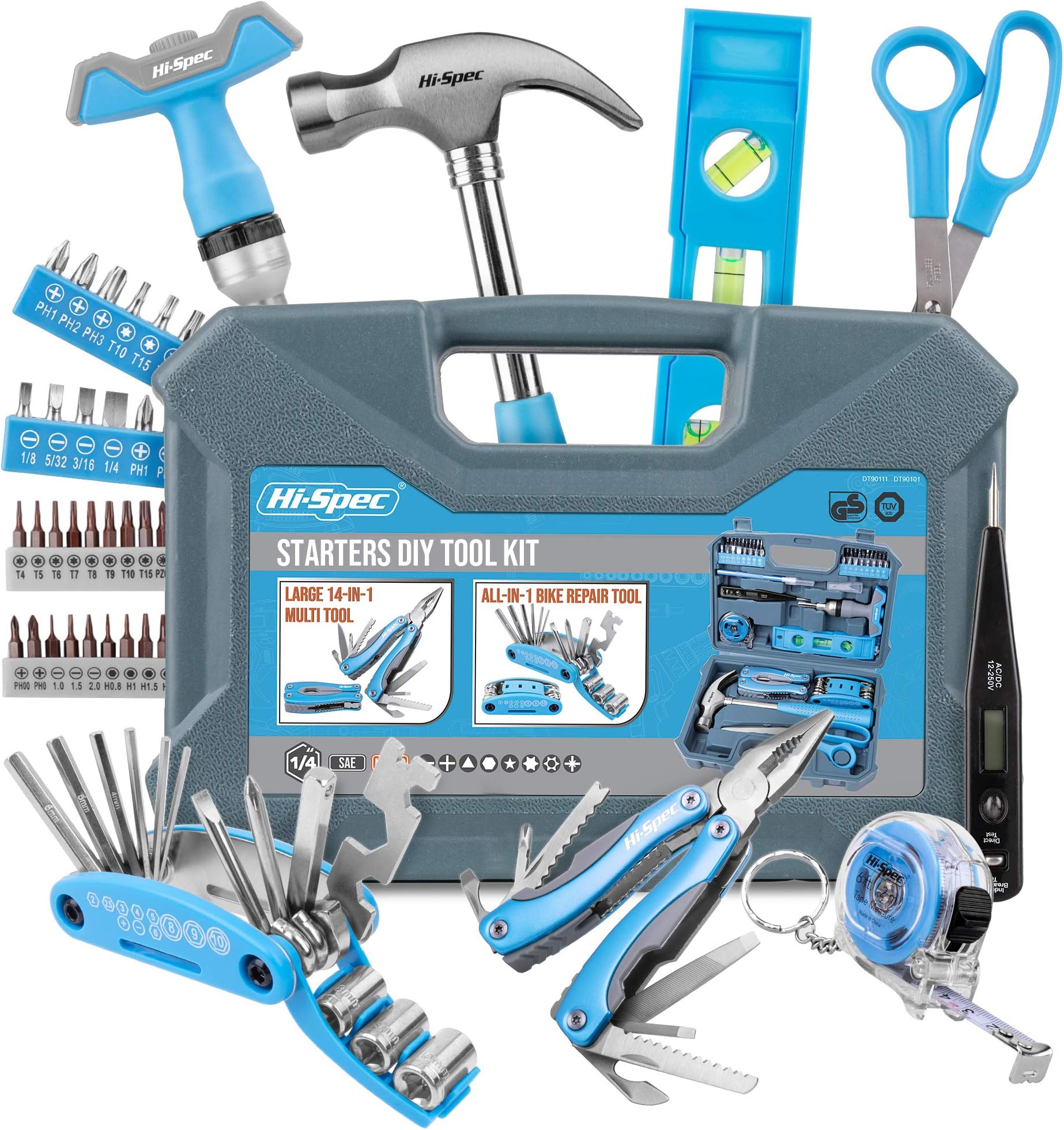 48pc Starters Tool Kit Set in Blue, Ideal for Bike and Camping Outdoor, Includes 2pc Multitools - Small Tool Kit, Basic Tool Kit for Home