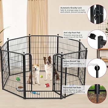 Dog Playpen, 40 inch 8 Panels Dog Fence Outdoor Heavy Duty Dog Pen for Large/Medium/Small Dogs, Indoor Puppy Playpen with Door Portable Pet Fence for RV Camping, Yard