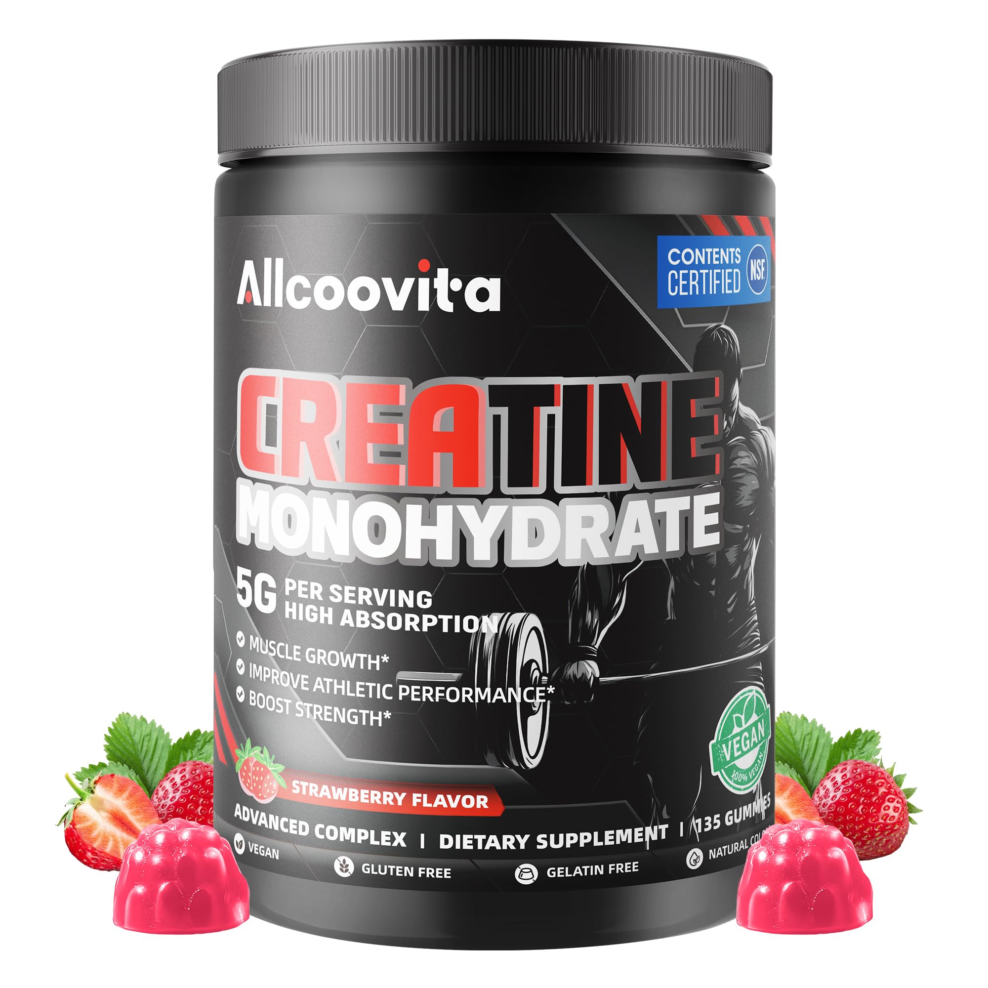 NSF Certified Creatine Monohydrate Gummies for Men &Women.Strawberry 135 ct Strawberry 135 Count (Pack of 1)