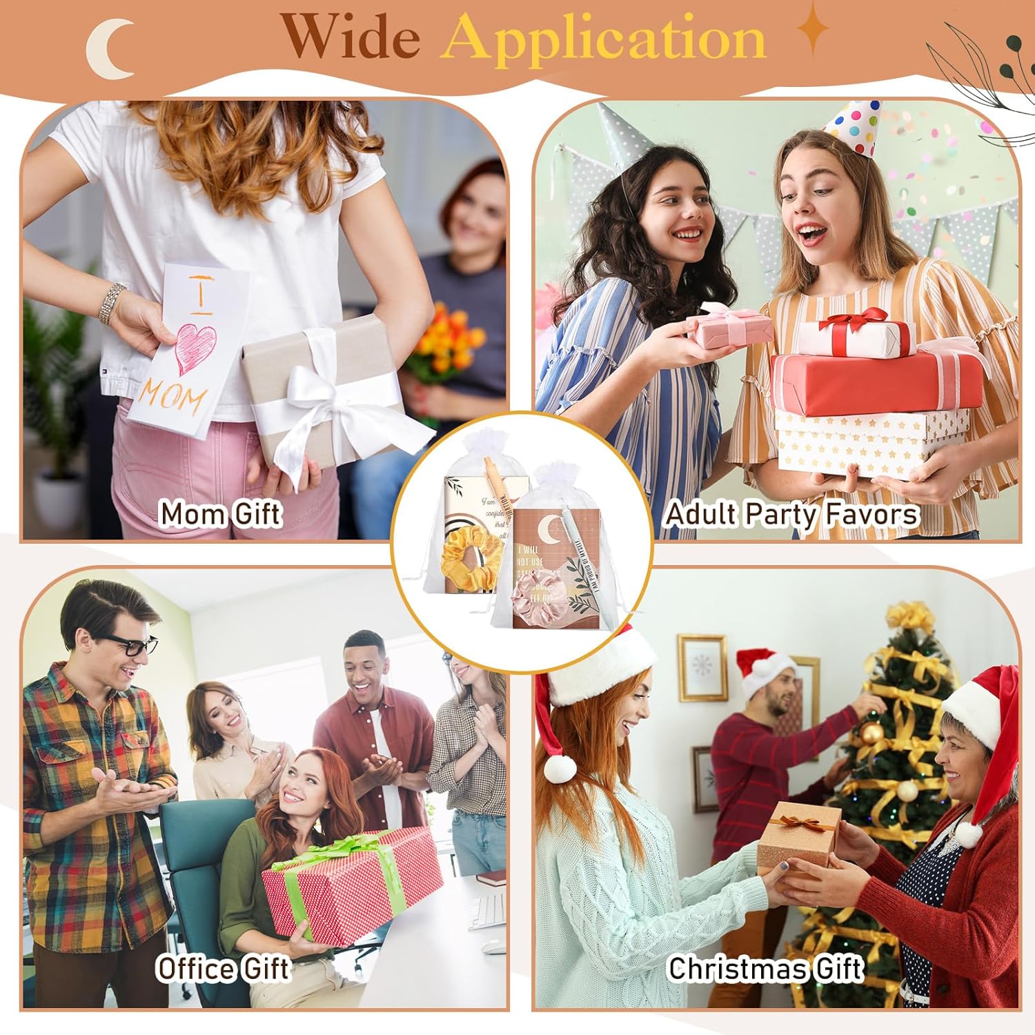 Mooliwe 72 Pcs/24 Set Boho Positive Affirmation Gift Set for Women Gratitude Notebooks with Pens and Hair Scrunchie Small Bags Motivational Encouragement Notepad for Women Coworkers Adult Party Favors - Image 5