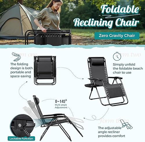 Miniatura 8 de Homall - Sillacamastro de gravedad cero ajustable y plegable para jardín, tumbona, silla con 2 cojines, set de 2.