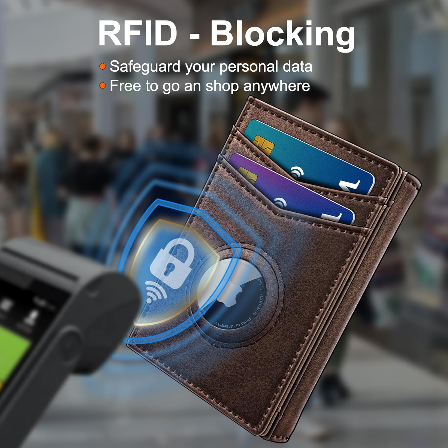 Airtag Wallet for Men,with Cash Pocket 2 ID Window 14-16 Cards Magnetic Closure Slim Trifold Leather Wallet 4.0"x3.1", RFID Blocking Front Pocket Wallet with Gift Box - Image 9