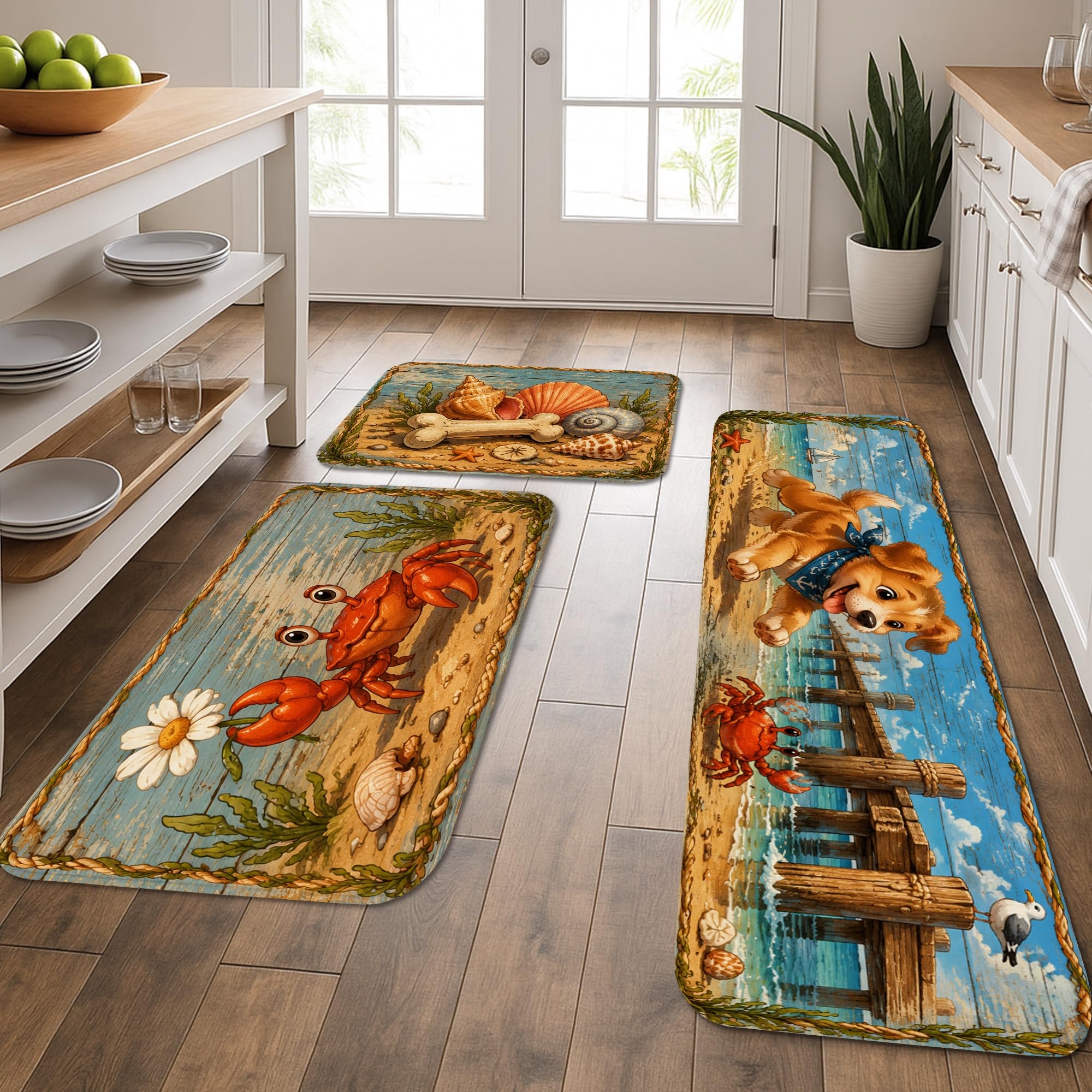 Tapis nautique doux lot de 3 pour décoration de salle de bain
