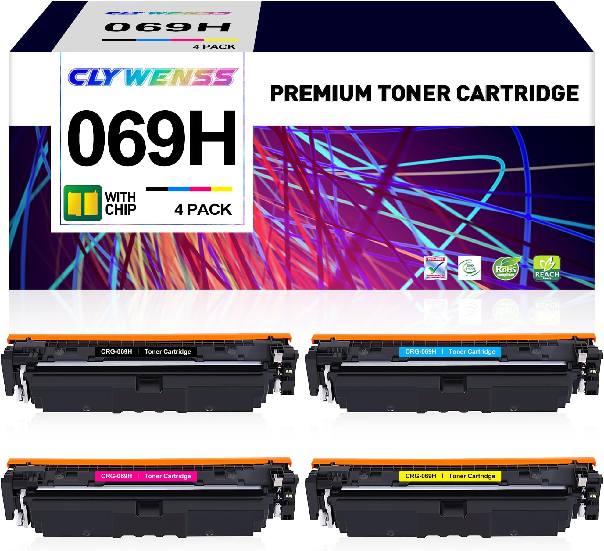 069H Toner Cartridge Set Replacement for Canon 069H 069 with CHIP for Color imageCLASS MF751Cdw MF753Cdw LBP674Cdw LBP673Cdw Printer (Black/Cyan/Magenta/Yellow, 4-Pack)