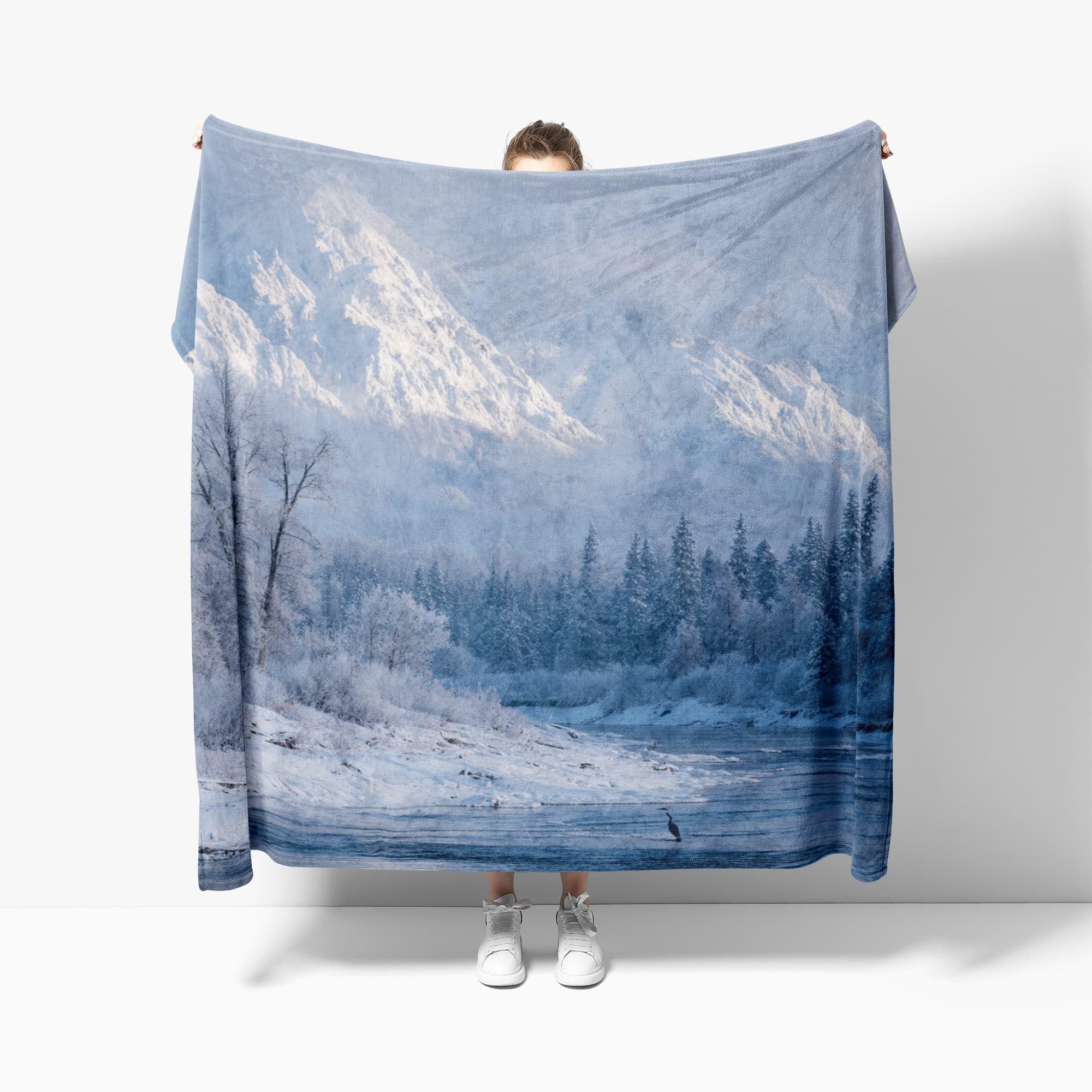 Générique Plaid Couverture Polaire Flanelle en Microfibre, Paysage de Montagne en Hiver Couverture lit Jeté de Canapé 2 Personnes, Blanc Plaid Fourrure Chaud et Doux en Peluche 180x200 cm